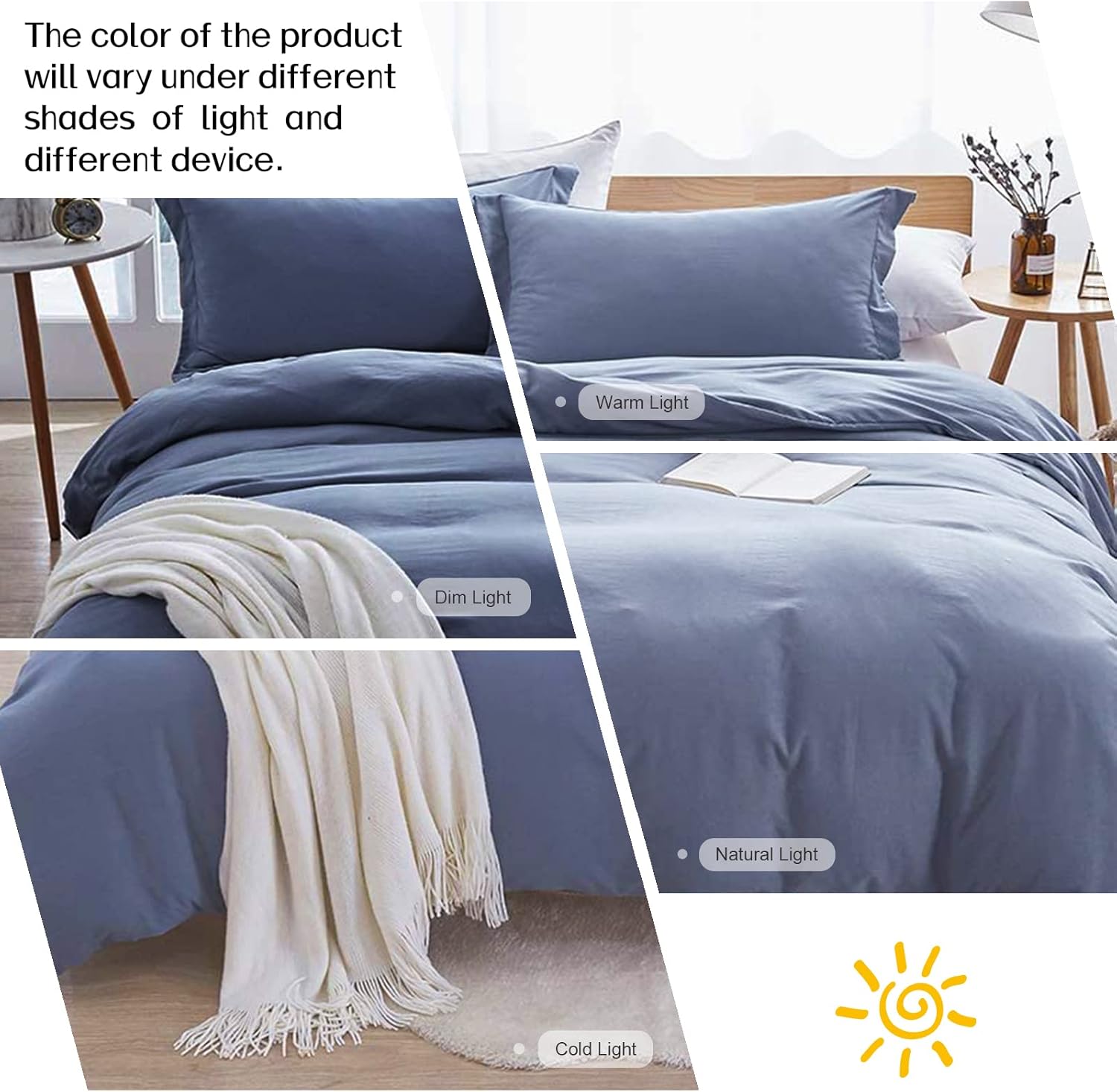 Dreaming Wapiti Duvet Cover King,Washed Microfiber King Size Haze Blue Duvet Cover Set,Solid Color - Soft and Breathable with Zipper Closure & Corner Ties (Haze Blue, King) - Image 3