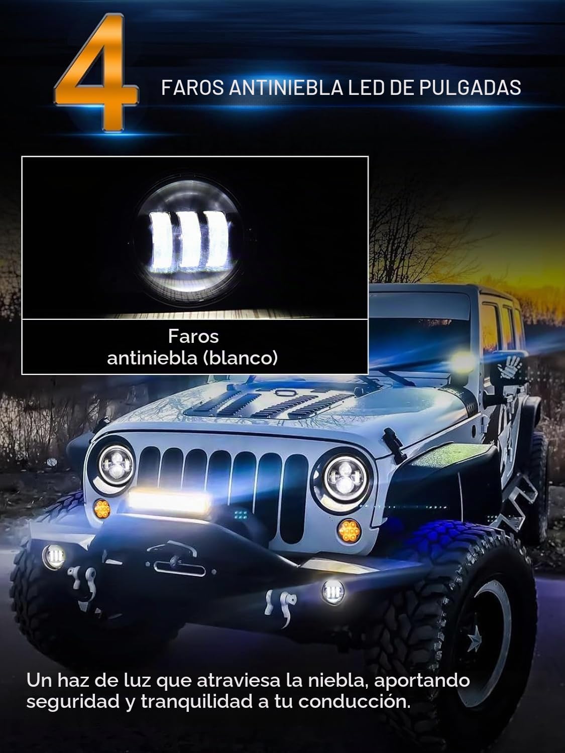 Faros Antiniebla, 4 Pulgadas 30W Faro LED Redondo Parachoques Delantero, Universal para Wrangler Todos los Modelos, 1 Par Negro