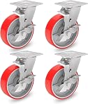 Nefish 5 Inch Industrial Casters Set of 4, Heavy Duty Casters with Brake 4000 Lbs, No Noise Polyurethane Wheel on Steel Hub, Swivel Plate Caster Wheels for Toolbox Workbench (4 Swivel & Brakes)