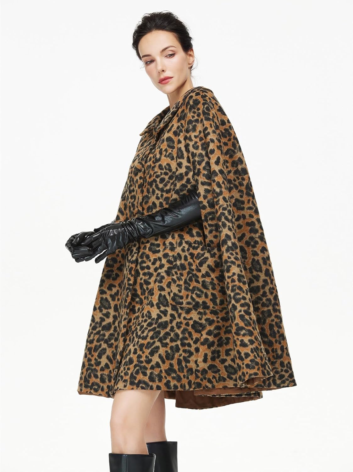 Women Wool Blend Cape Coat with Pockets Vintage Idyllic Single-Breasted Pea Coat Outwear for Fall Winter - Image 2