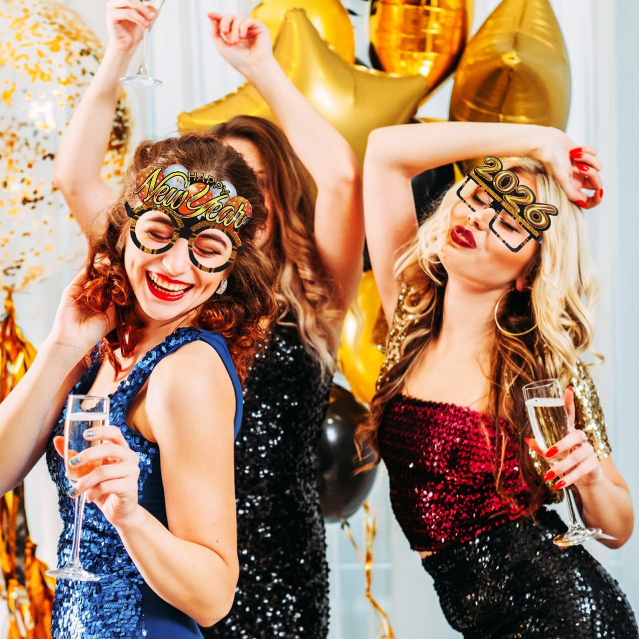 PRETYZOOM 2026 New Year Glasses Gold Party Eyewear for New Years Eve Celebration and 2026 Photo Booth Props 5.9X5.5X4.7 Inches