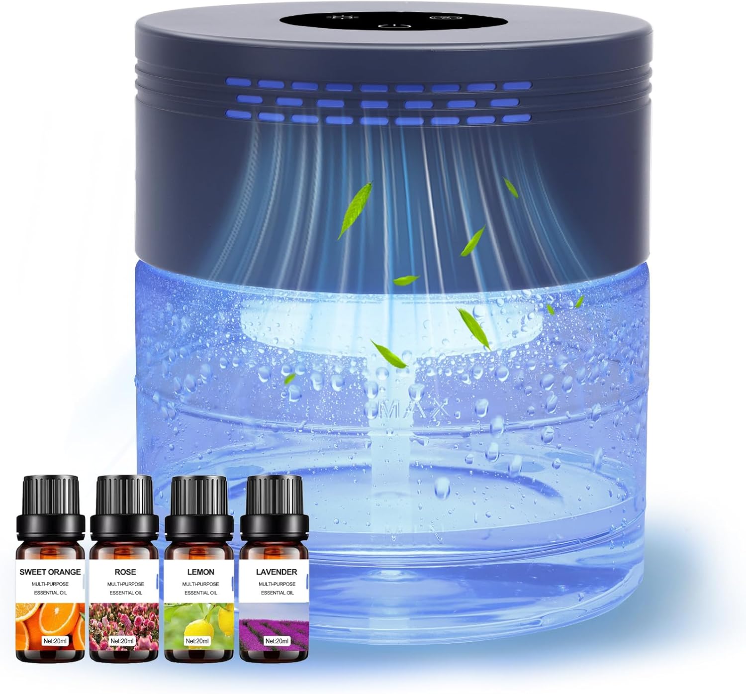 Water Air Purifiers and Essential Oils Set (Lavender, Rose, Lemon, Orange) Relaxing, 20ml Each