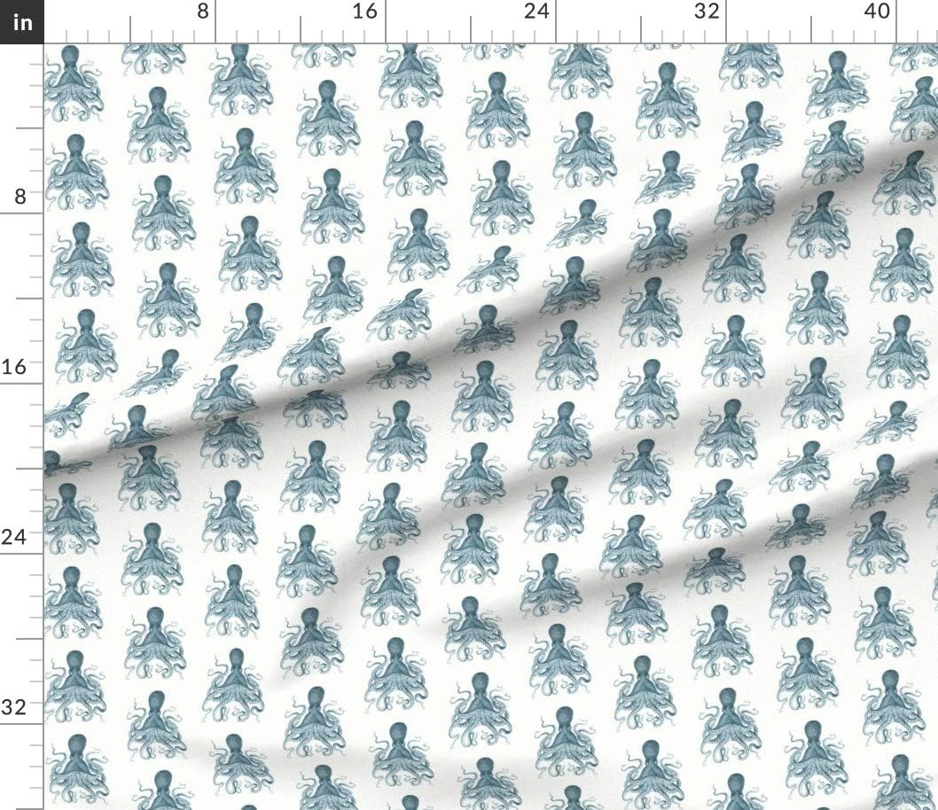 Spoonflower Fabric - Octopus Sea Vintage Blue Coastal Nautical Theme Decor Ocean Beach Printed on Cotton Poplin Fabric by The Yard - Sewing Shirting Quilting Dresses Apparel Crafts