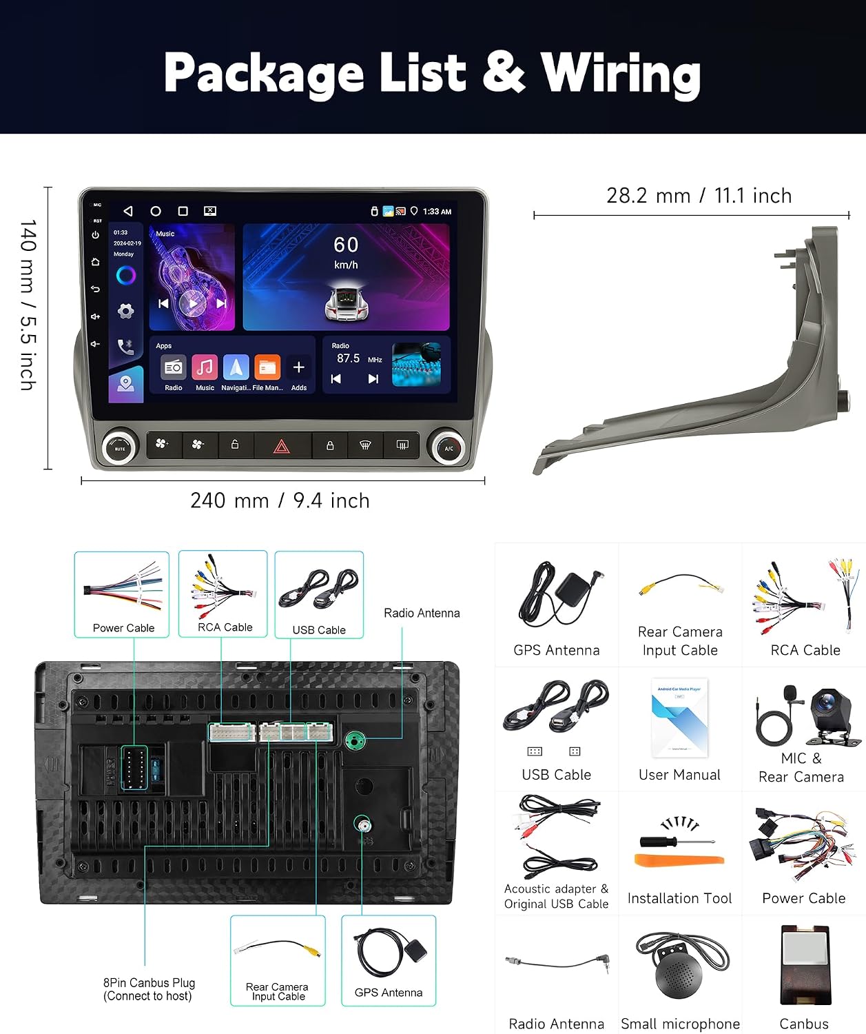 4G+64G for Chevrolet Chevy Camaro 2008-2015 Android Car Radio Stereo with Wireless CarPlay Android Auto,9" IPS Touchscreen Car Stereo Bluetooth5.0,GPS,5GWiFi,SWC,59UI,32EQ+HD Backup Camera