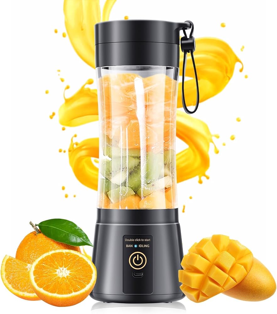 Portable Blender Personal Size Blender Make Smoothies, 12oz Mini Travel Cup | BPA-Free Small Blender with High Blending Speed, 6 Steel Blades, Easy Clean, Freshly Squeezed in Sports/Office/Gym
