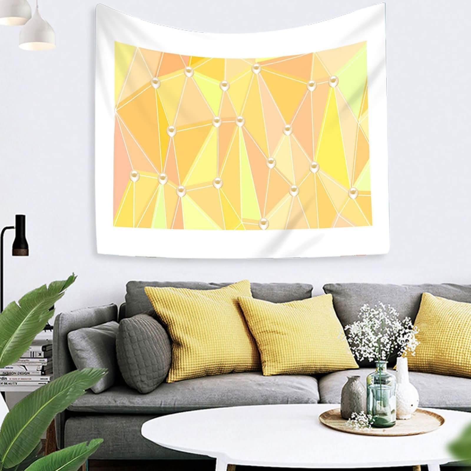 Homxi Tapiz Decorativo Cama 350 x 256 CM,Tapices para Sofá Poliéster Patrón de Triángulo Geométrico Tapiz de Habitación Amarillo