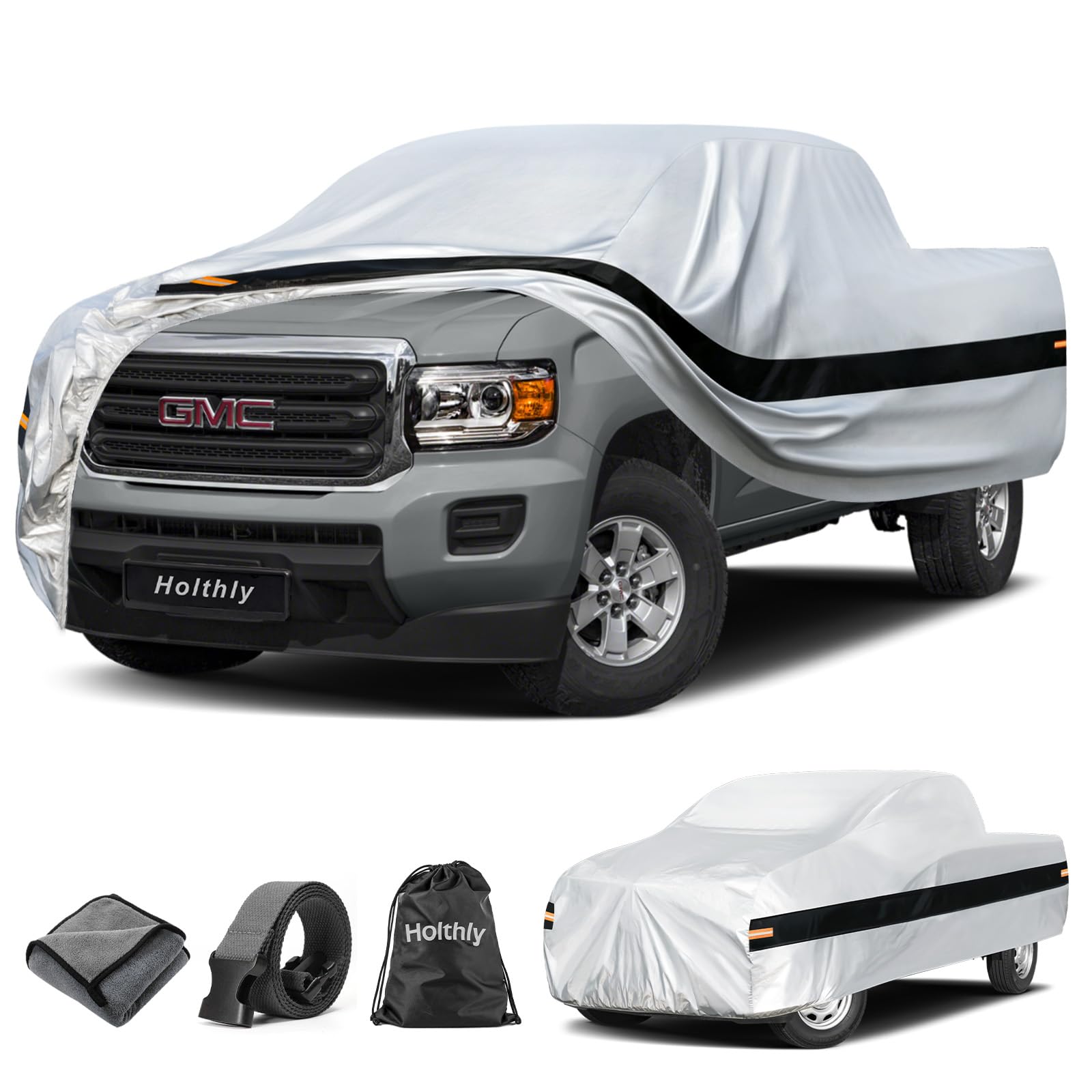 10 Layers Truck Cover Waterproof All Weather Custom Fit GMC Canyon(2004-2026) Extended/Crew Cab Short Bed, Outdoor Full Exterior Pickup Car Cover Sun Rain Snow Ice Protection. Sliver