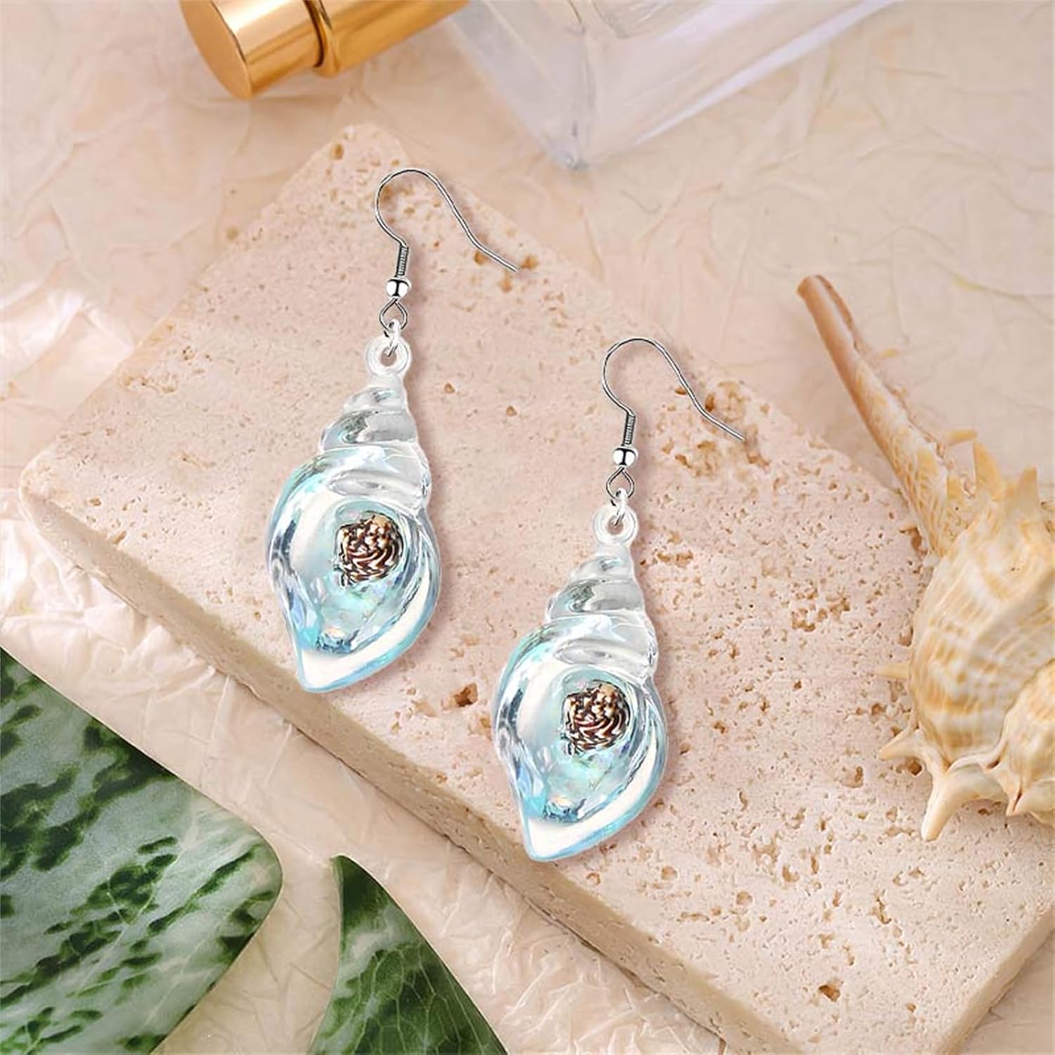 Shell Conch Earrings for Women Handmade Ocean Blue Acrylic Resin Seashell Conch Dangle Earrings Bohemian Summe Beach Fashion Jewelry Gift - Image 5