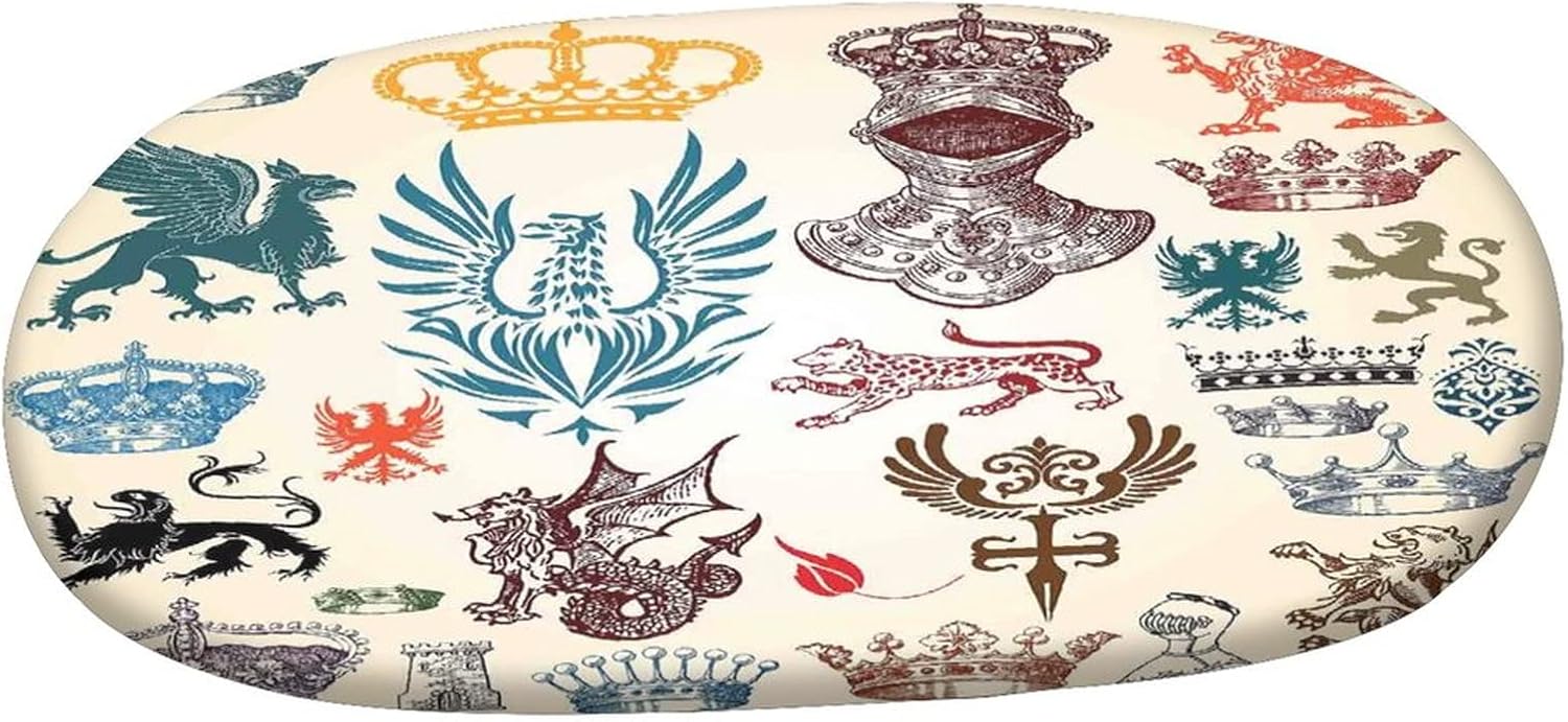 XISUNYA Oval Fitted Tablecloth, Medieval Elastic Edged Polyester Table Cover,Renaissance Icons Retro Style Baroque Print Fitted Table Pad, Fits Oval Tables up to 48" x 72" for Summer Autumn