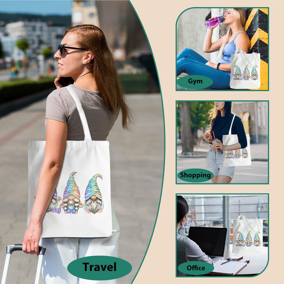 GnomeTote Bag, Beach Bag for Travel Christmas Birthday, Gnomes Gifts for Women Friends Reusable Grocery Bags - Image 5