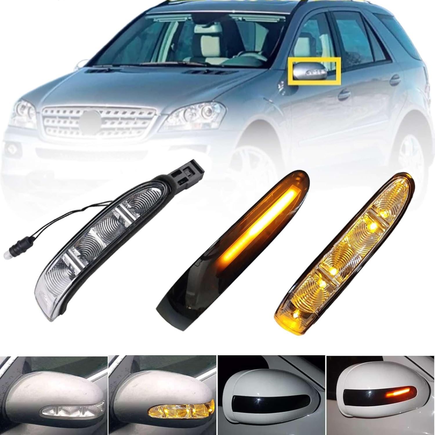 2Pcs Turn Signal Light 05-08 for Mercedes-Benz M class ML280 ML300 ML320 ML350 ML420 ML450 ML500 ML550 ML63 2005 2006 2007 2008 LED Amber Mirror Cover Len blinker