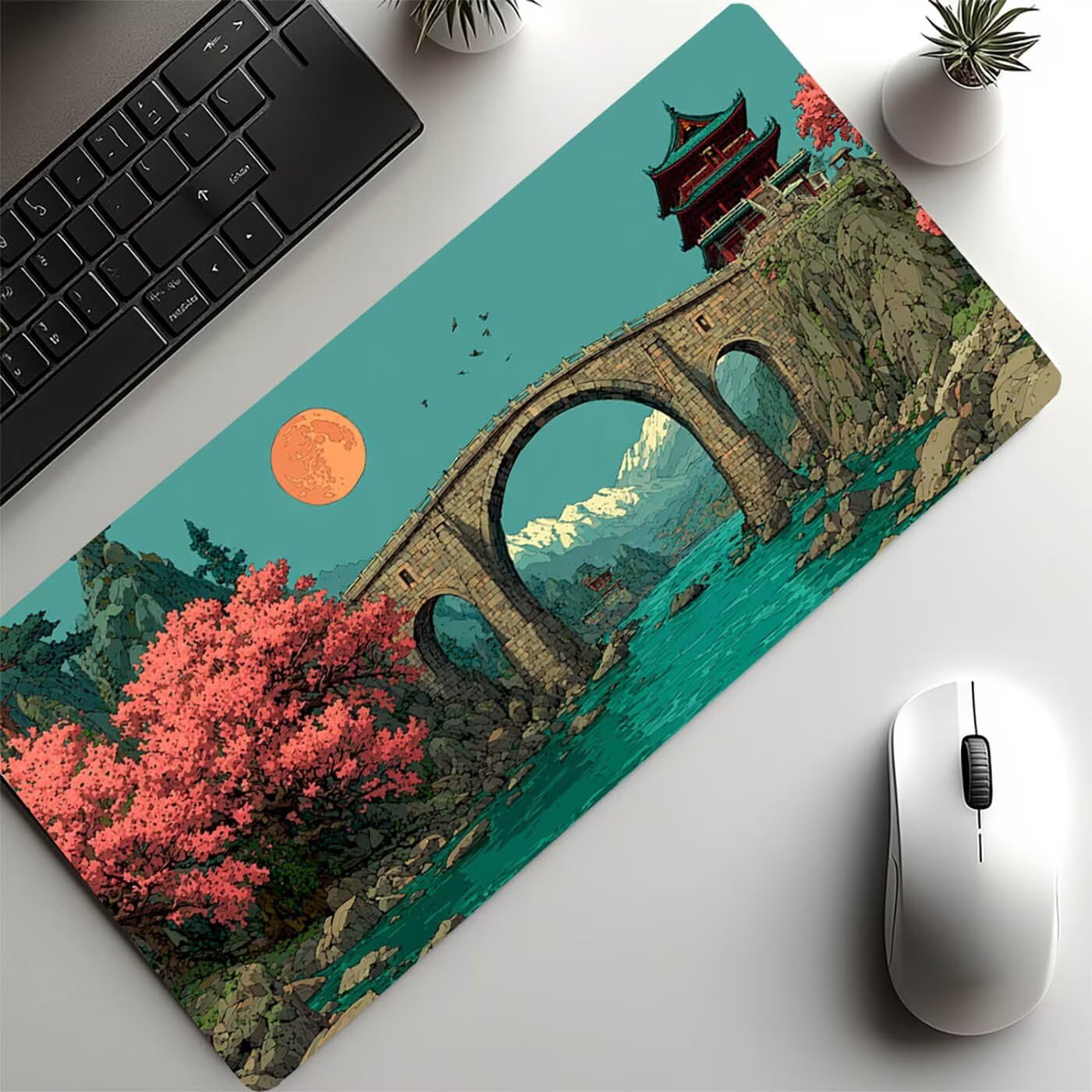 Podkładka pod mysz mostek, duża podkładka pod mysz do gier, 140 x 60 x 0,30 cm, podkładka na biurko duża jako podkładka pod mysz do laptopa, komputera stacjonarnego, klawiatura do gier, poprawia