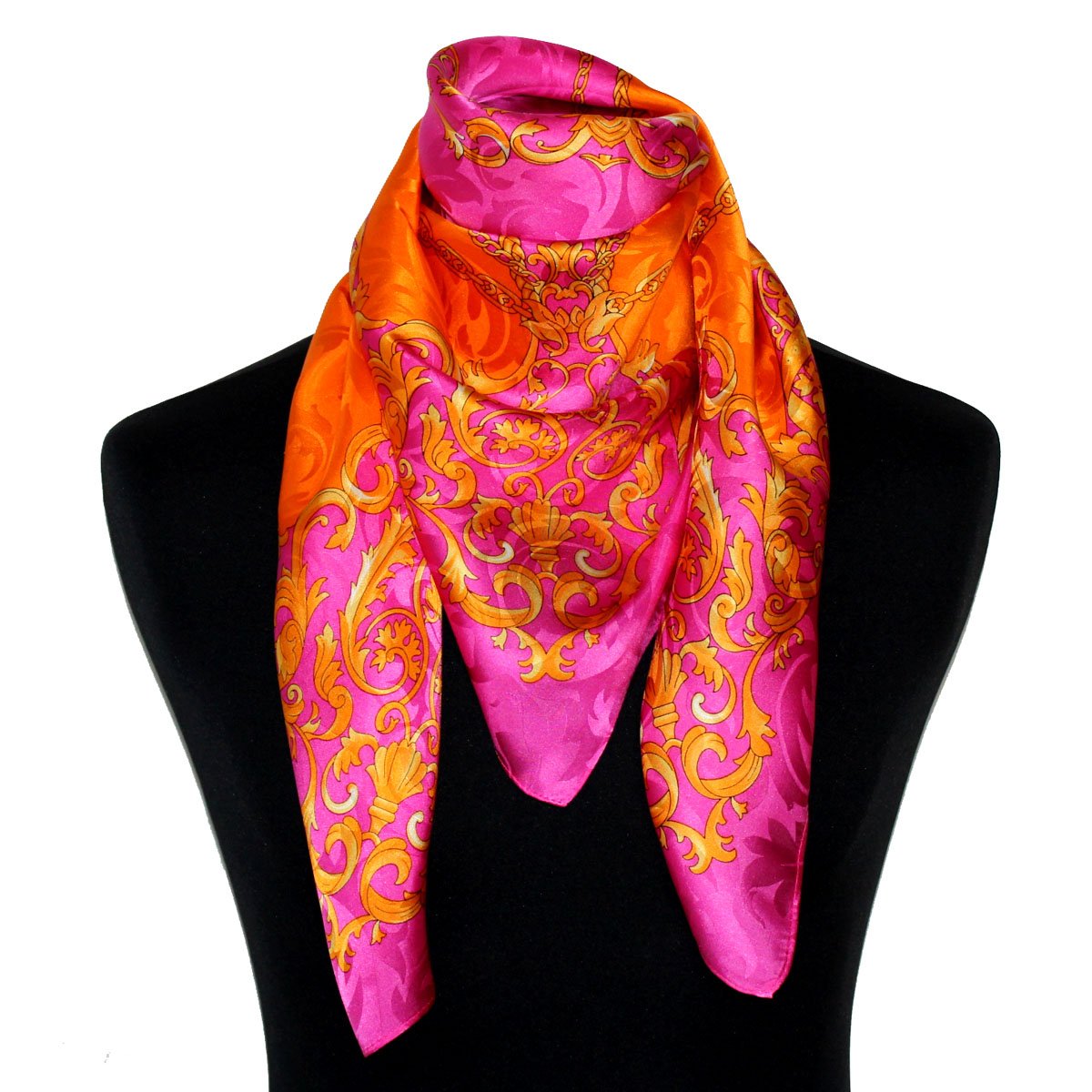 LORENZO CANA - Luxus Seidentuch Damast 100% Seide gewebt bedruckt 88 cm x 88 cm opulentes Barockmuster Tuch Halstuch orange 89129