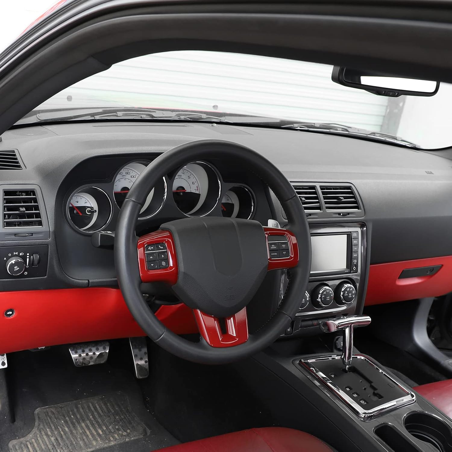 Linskip Steering Wheel Trim Compatible with Dodge Challenger/Charger/Durango/Dart 2009-2014 & Journey 2013-2022, Steering Wheel Cover for Challenger Interior Accessories 3Pcs(Red)
