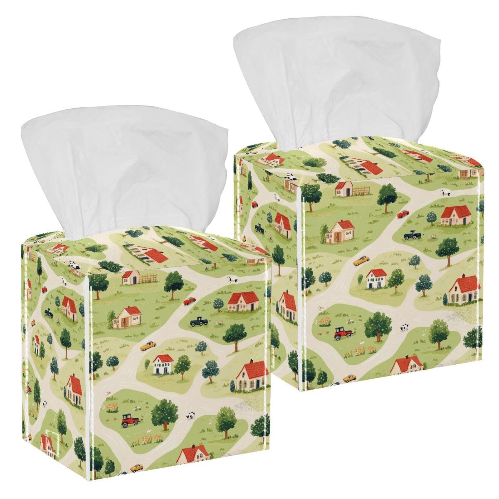 Boîte à mouchoirs en cuir lot de 2 distributeurs motif paysage pour maison et voiture