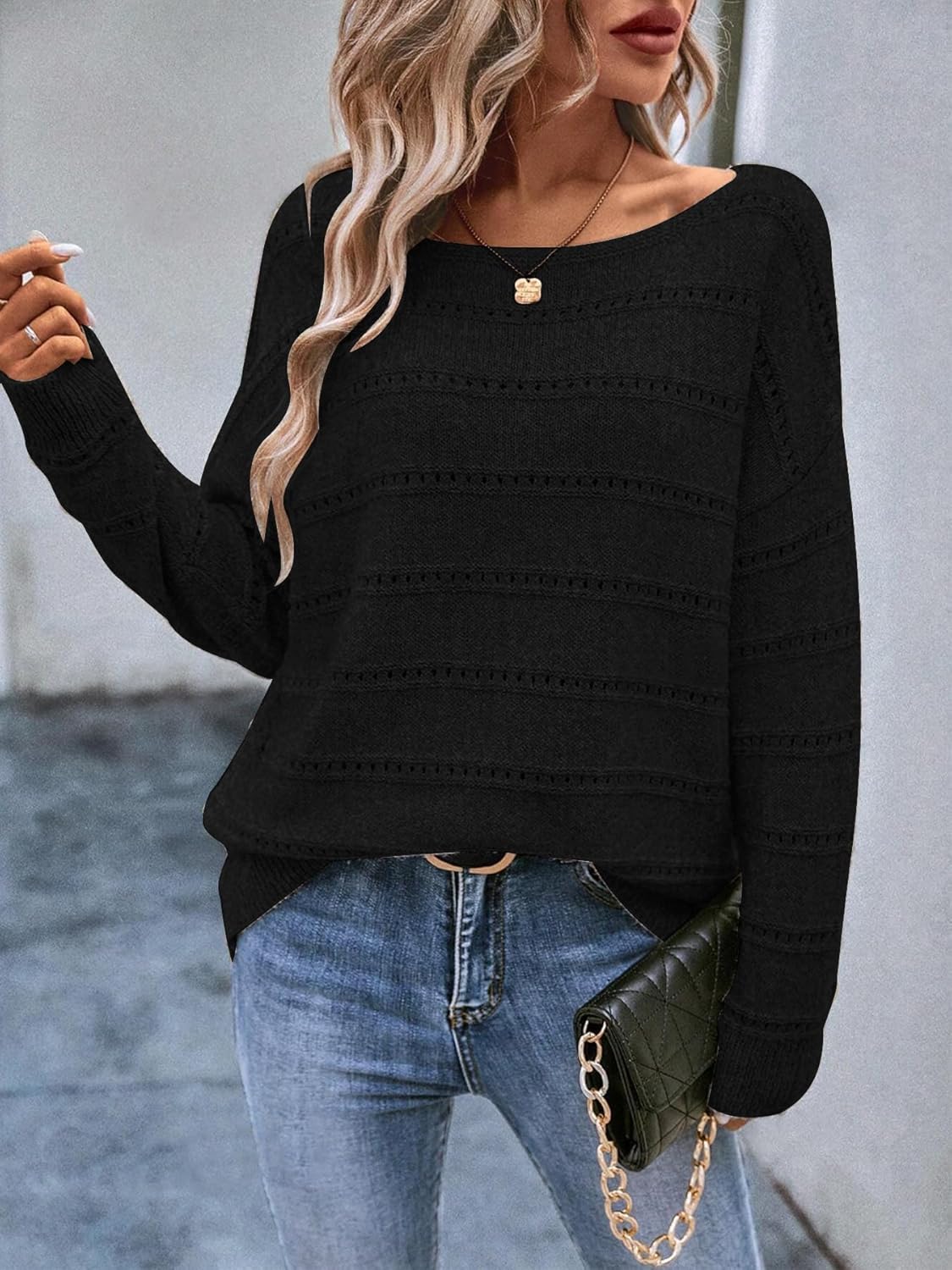Sweaters for Women Long Sleeve Boat Neck Soft Oversized Pullover Sweater Tops - Image 4