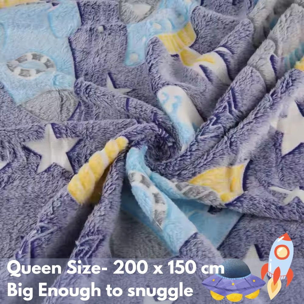 Happy Hues Rocket & UFO Glow in The Dark Blanket-200 x 150 cm- Super Soft Fluffy Flannel Fleece All Season Blanket for Babies-Toddlers-Kids & Teens Boys & Girls- Best Gifting Ideas for 0-15 Years 3