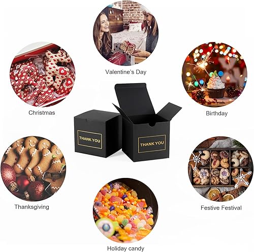 Miniatura 5 de NIGNYA Paquete de 50 cajas de regalo pequeñas de 4 x 4 x 4 pulgadas, cajas de regalo negras de agradecimiento con tapas para recuerdos de fiesta de