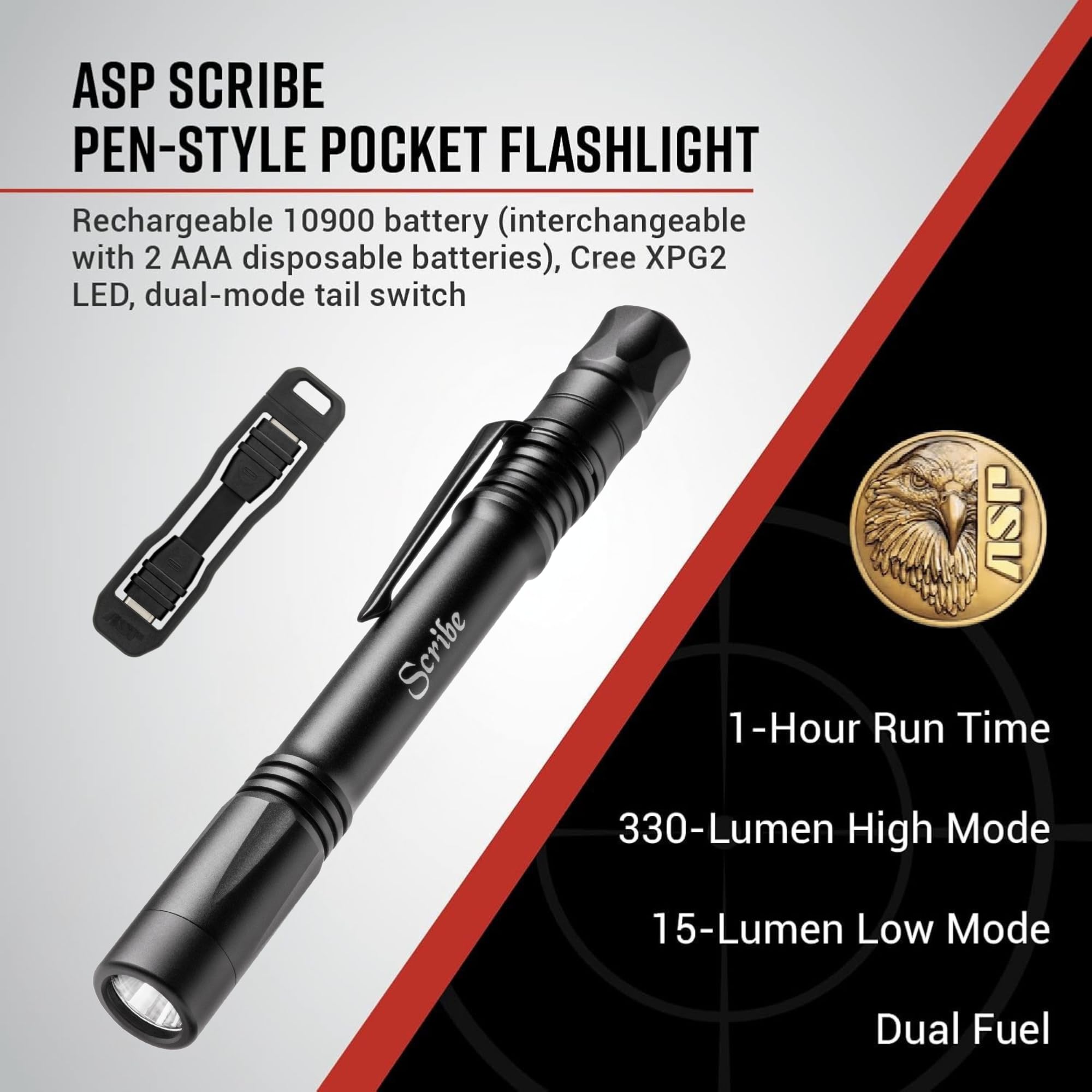 asp rechargeable flashlights Amazon.com: ASP Scribe, Pen-Style Pocket LED Flashlight, 330 Lumens, Bright  Cree XPG2 LED, Every Day Carry Tactical Light for Law Enforcement, Includes  Rechargeable Battery and Micro-USB Adapter, Tactical Black : Sports &