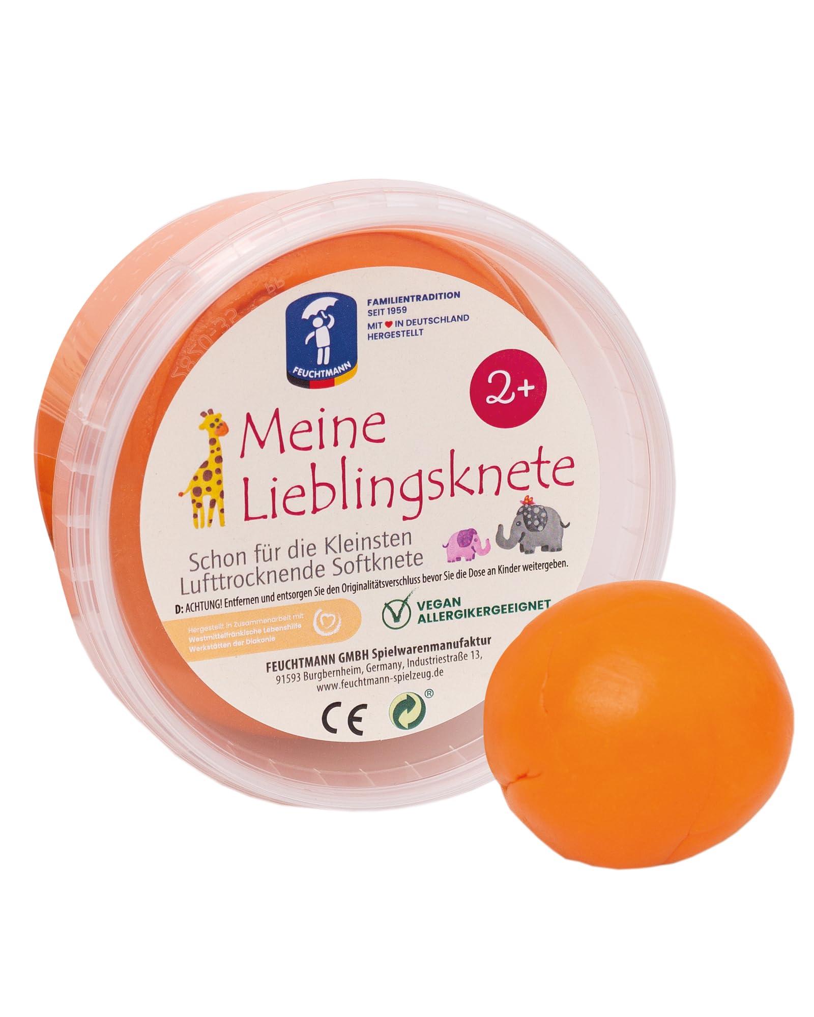 Feuchtmann 628 1518-3 1518-1-MEINE EBLINGSKNETE EDU Edition - Plastilina infantil en naranja, 500 g de masa para modelar secado al aire, a partir de 2 años