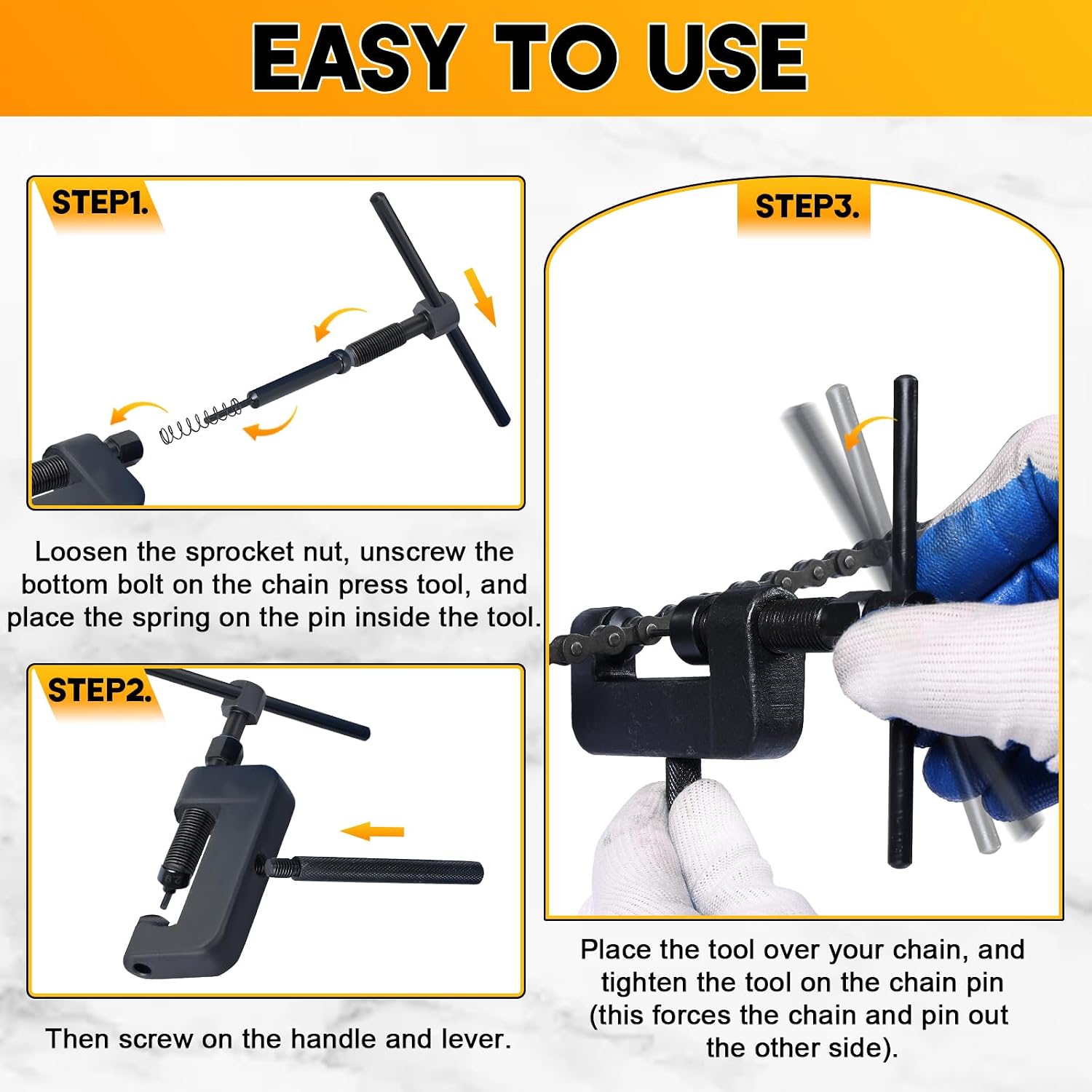 19PCS Motorcycle Chain Breaker Tool Kit | Chain Cutter & Riveter Set with C Frame, Chain Breaker Chain Link Removal Tool for ATV Dirt Bike Cam and 25-630 Chains, Chain Rivet Tool