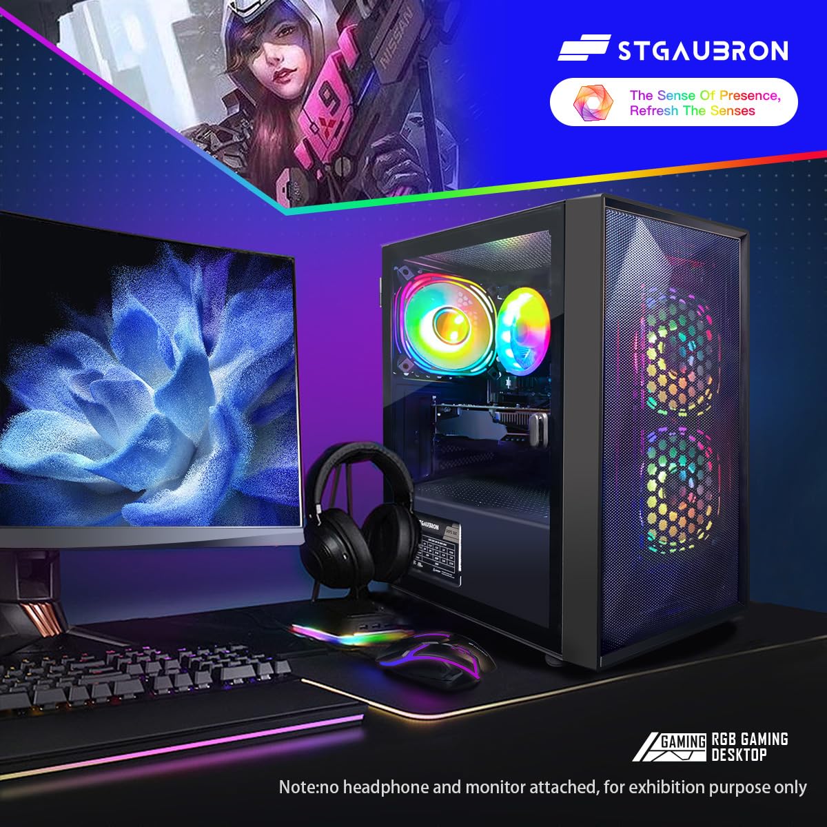 STGAubron Gaming PC Computer Desktop, Intel Core i5-9400F up to 4.1G, GeForce GTX 750 Ti 4G, 16G DDR4, 512G SSD, WiFi 6, BT 5.2, RGB Fan x3, Windows 11 Home