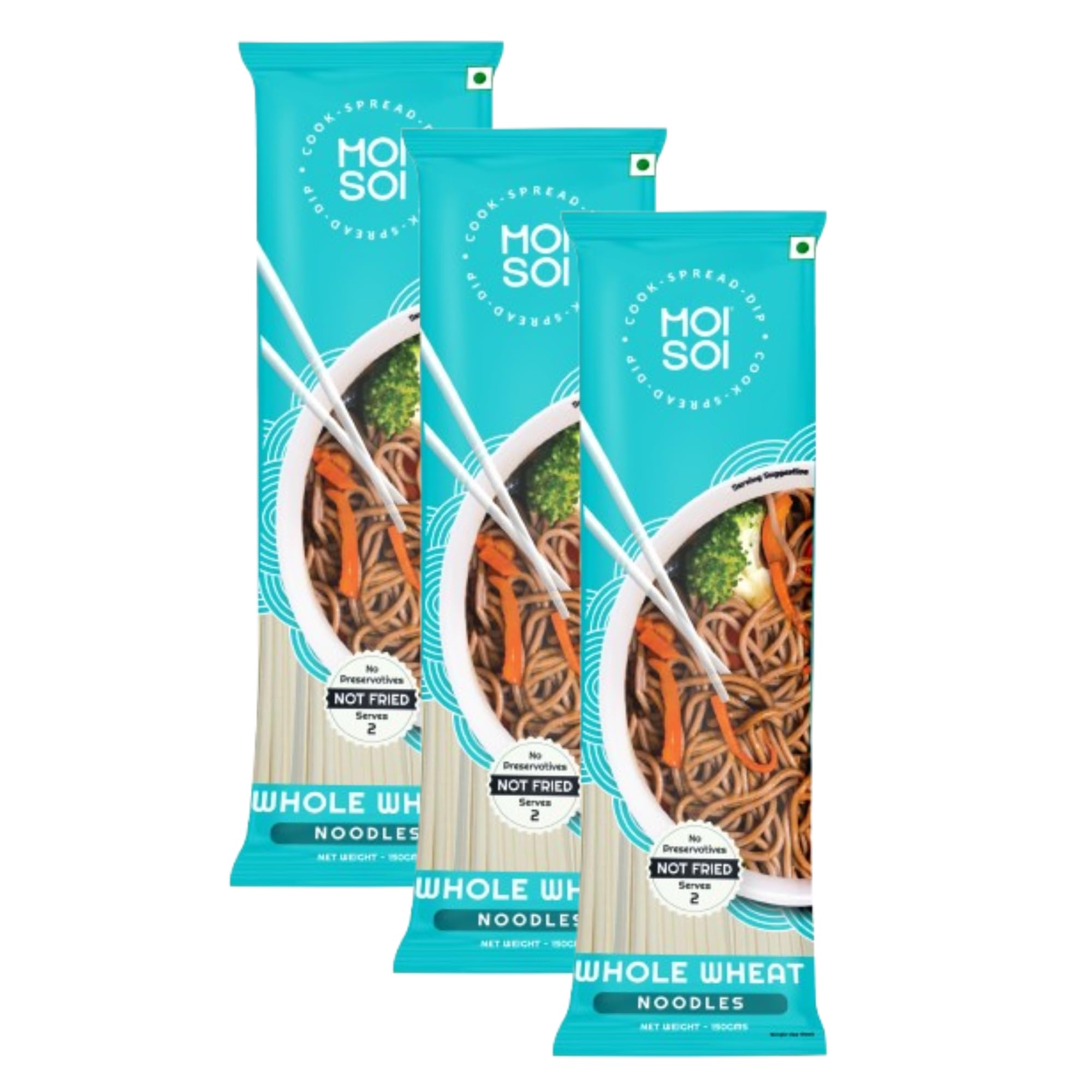 MOI SOI® Healthy Whole Wheat Noodles Pack of 2 | No Preservatives | 100% Atta | Get Restaurant Style Taste in Just 10 Minutes | No Maida, Not Fried | Serves 4-150gms Each packet