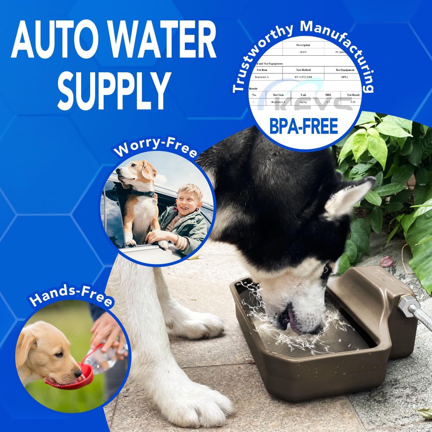 PETTEN Automatic Water Dispenser for Dogs 3.5L/118oz, Large Capacity Auto Dog Water Dispenser Outdoor with 3/4" GHT Male Faucet Connector, Dog Water Bowl Dispenser for Dog, Cat, Livestock(Brown)