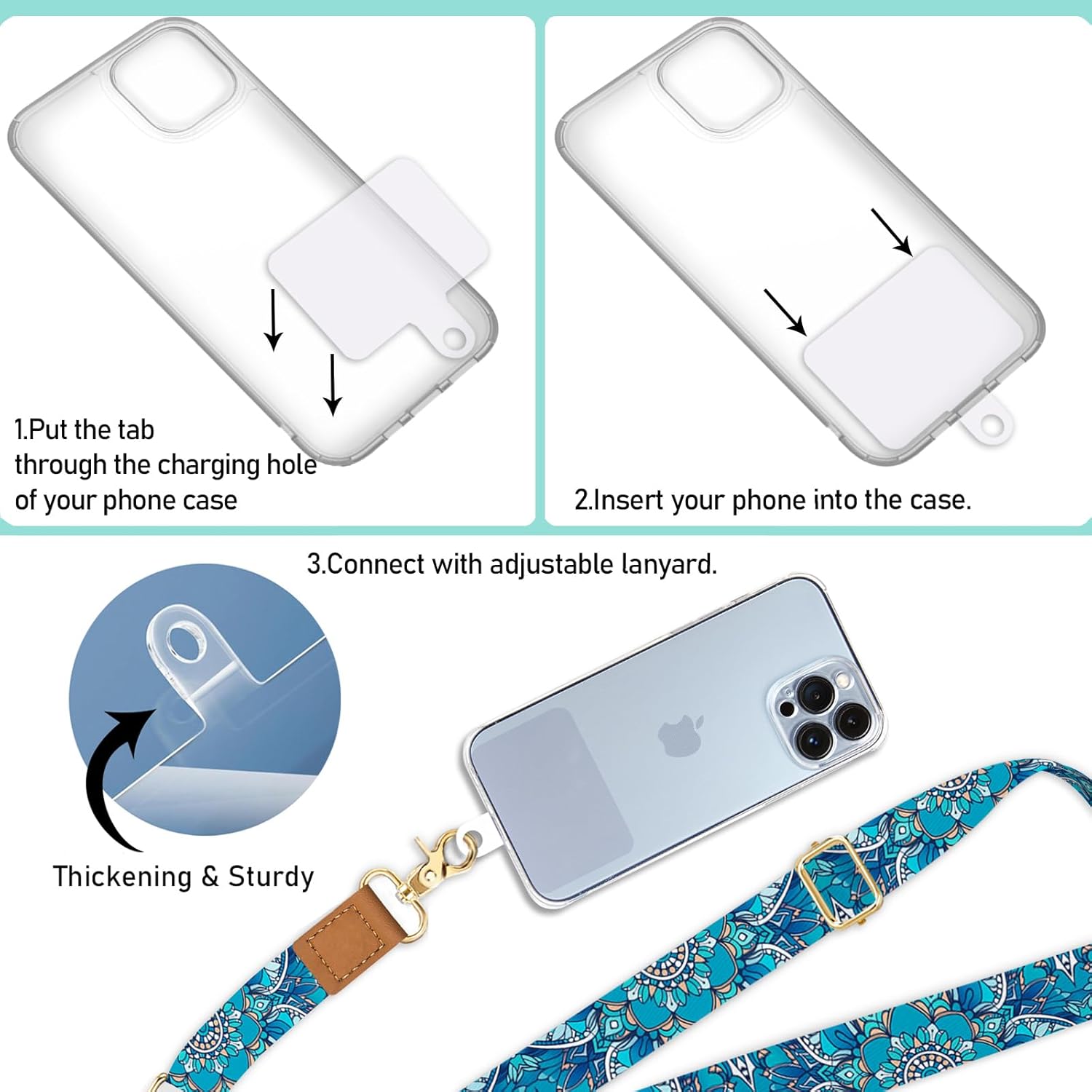 Phone Lanyard Crossbody Wrist Strap, Boho Bohemain Cell Phone Lanyards for Around the Neck Wristlet Shoulder, Adjustable Strap for Car Keys Keychain Wallet ID Badge