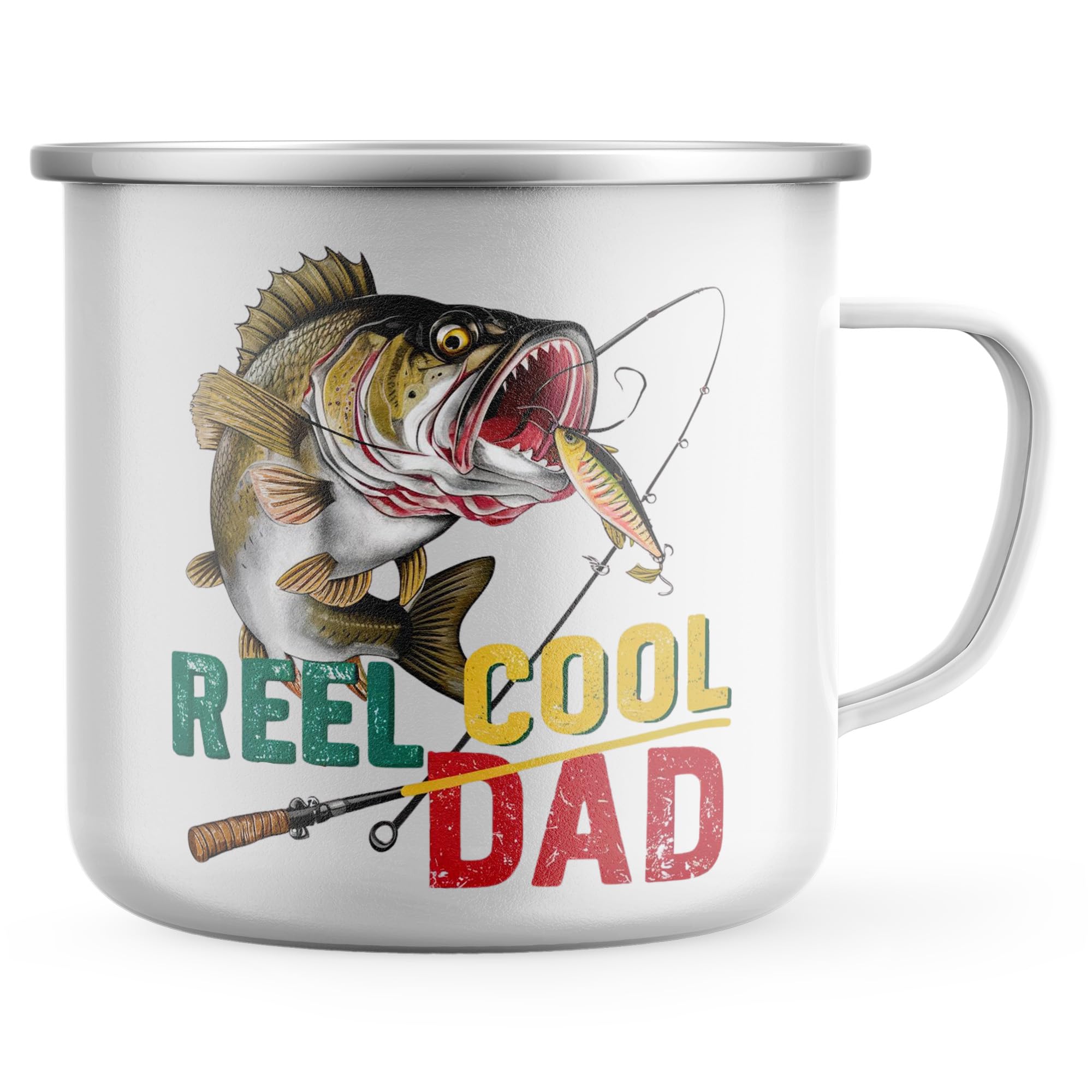 Purple Print House Reel Cool Dad Fishing Enamel Mug Mens Angling Outdoor Tea Coffee Cup Fisherman Christmas Stocking Filler Gift