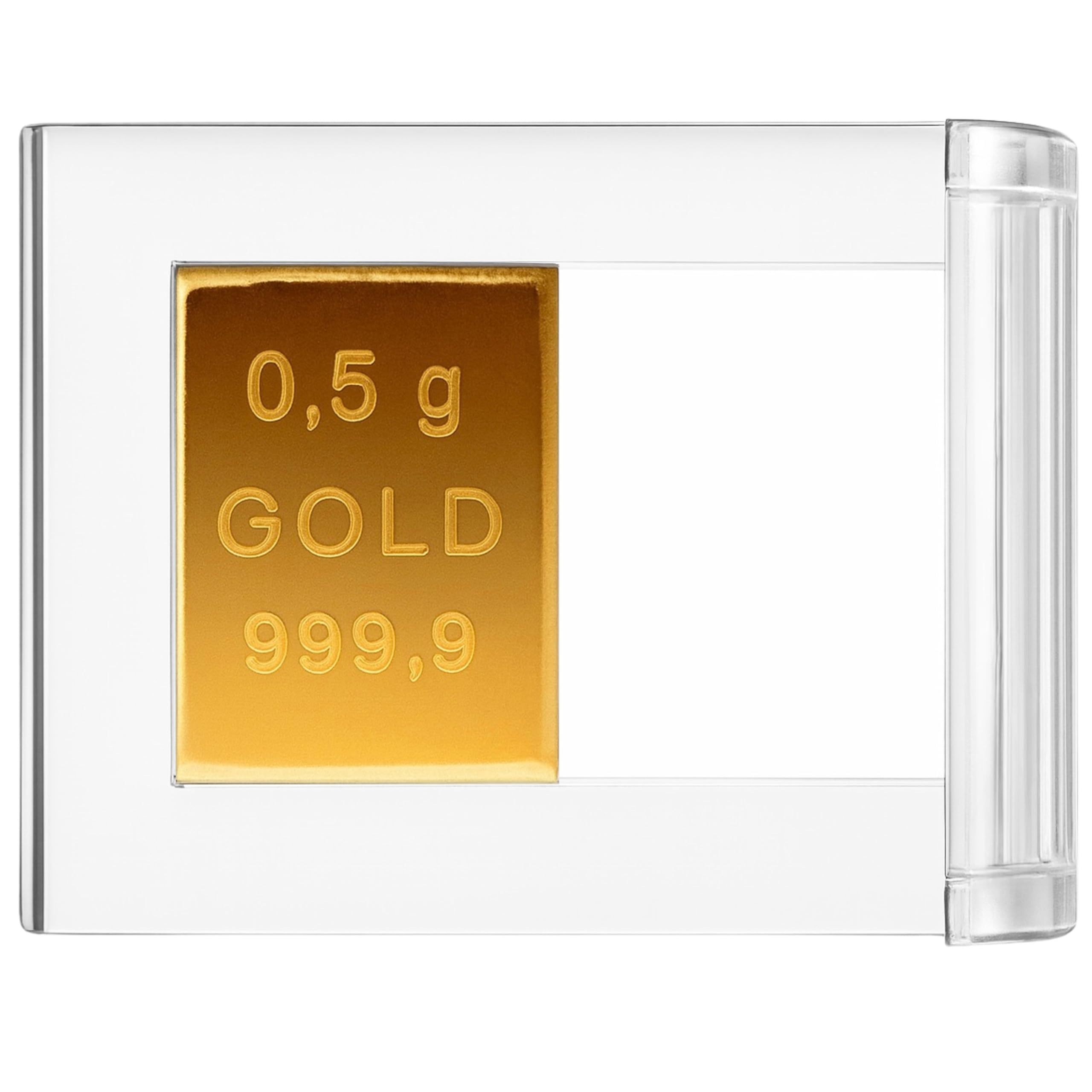 Gold als Geschenk - Goldbarren 0,5 g in hochwertiger Kapsel - Geschenk + Echtheitszertifikat Feingold 999.9
