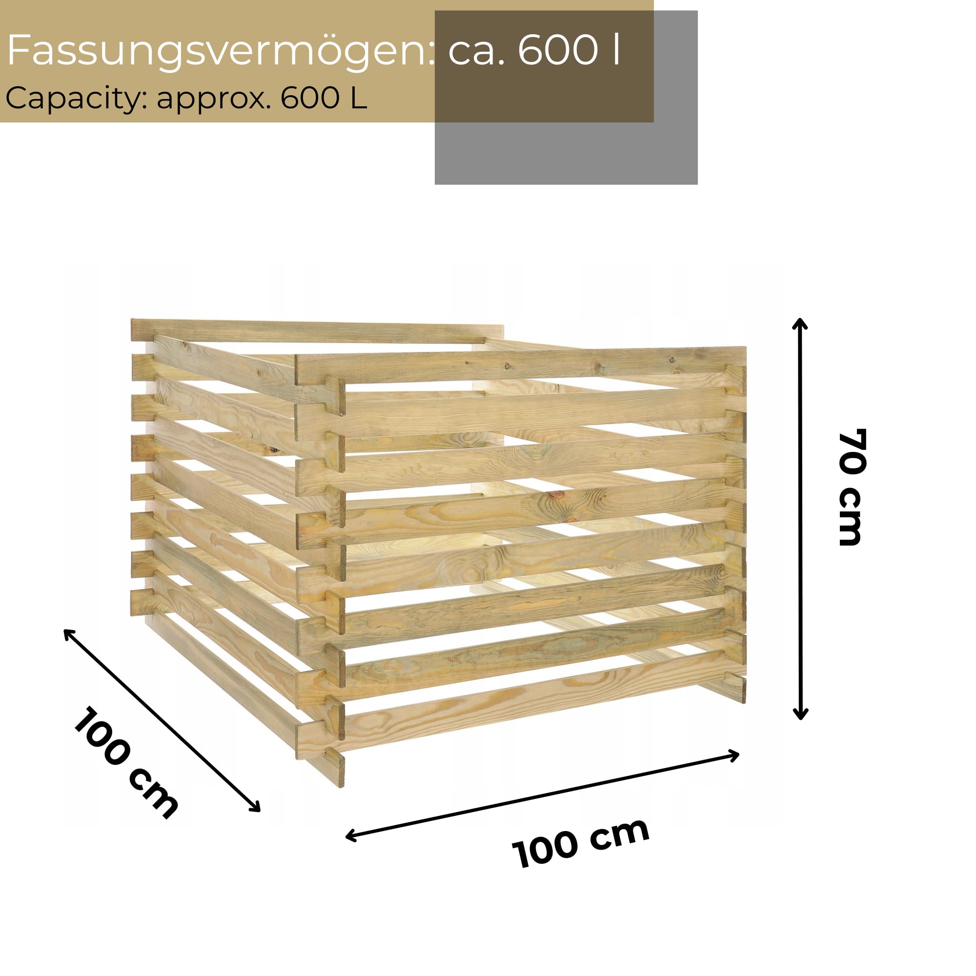 Compostiera Da Giardino In Legno 100x70x100 cm 600 L Compostiera In Assi Sistema Di Compostaggio Da Esterno Resistente Alle Intemperie