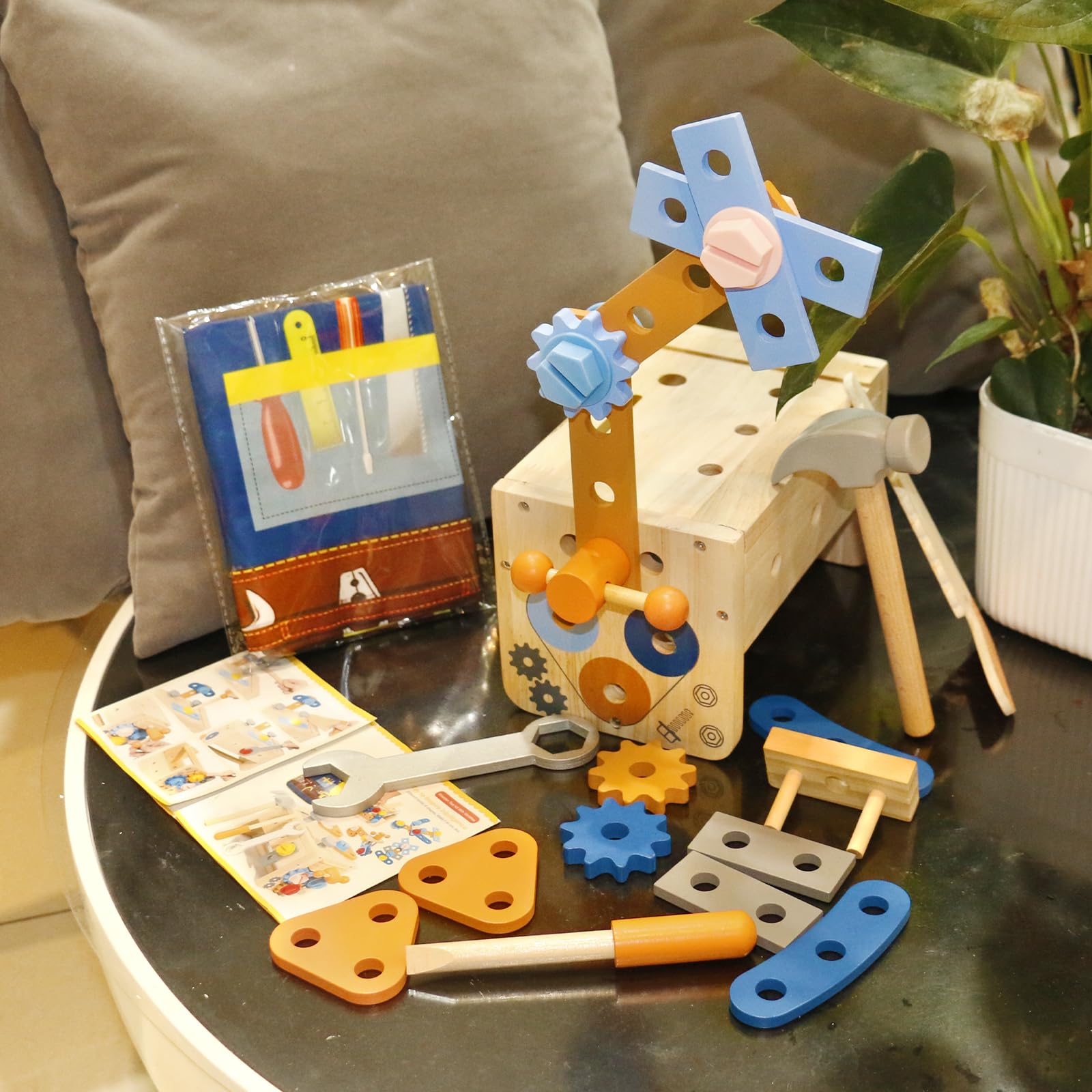 Cassetta Attrezzi Bambini, Banco da Lavoro per Bambino, Giochi Legno Costruzioni per Bambini con Grembiule, Giochi Bambina Bimbo Educativi Regalo Bimbo 2 3 4 Anni, 39 Pezzi Attrezzi Giocattolo Bambino