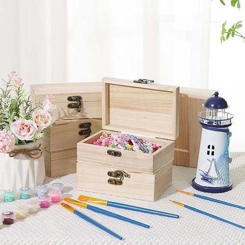 Miniatura 3 de Hoemwarm Paquete de 24 cajas de madera sin terminar con tapa con bisagras, cajas de madera pequeñas de almacenamiento de 6 x 4 x 2 pulgadas para