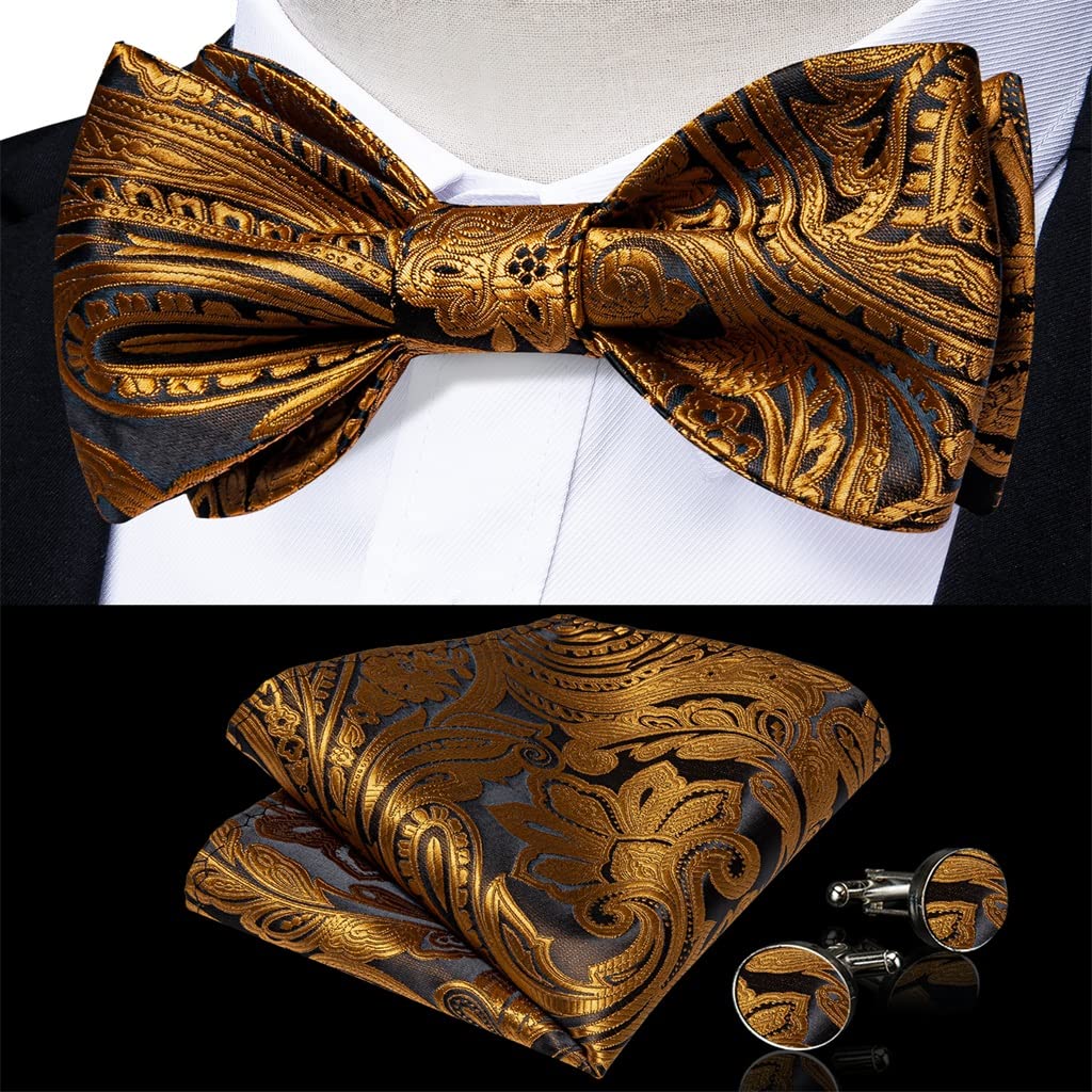 Mode Gold Jacquard Paisley Blumen Herren Fliege Zubehör Hochzeit Fliege Einstecktuch Manschettenknöpfe