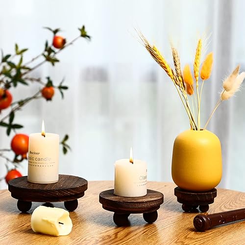 Miniatura 52 de Amyhill 3 elevadores de madera de 5/4/3 pulgadas para exhibición, soporte de pedestal de madera, mini soporte redondo de madera, soporte de pedestal