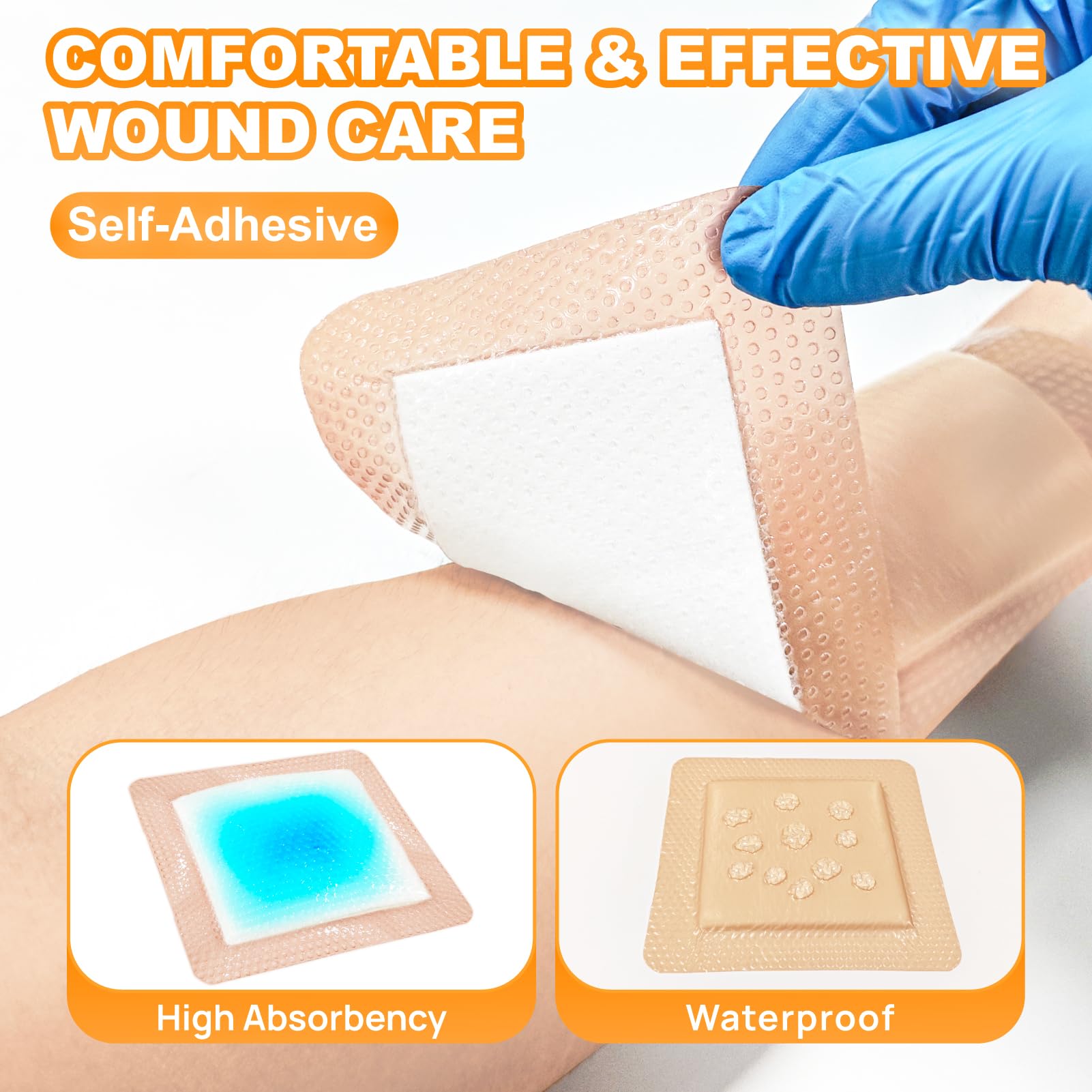 Carbou 4" x 8" Silicone Super Absorbent Wound Dressing, 10 Individual Pack — Amazon image 3