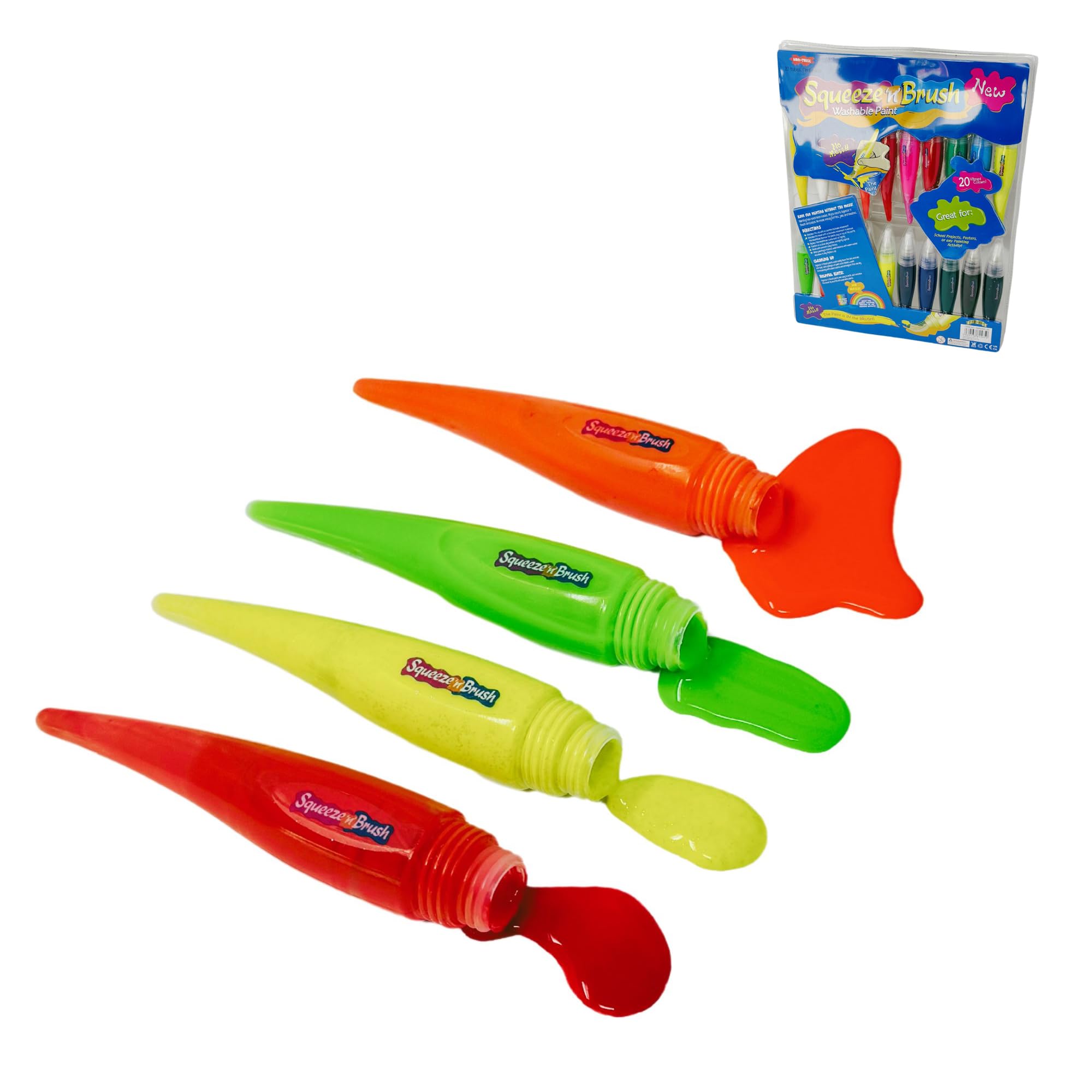 Squeeze 'N Brush Lot de 20 peintures lavables à pointe pinceau pour enfants - Pinceaux compressibles pour tout-petits et adolescents (mélange de couleurs)