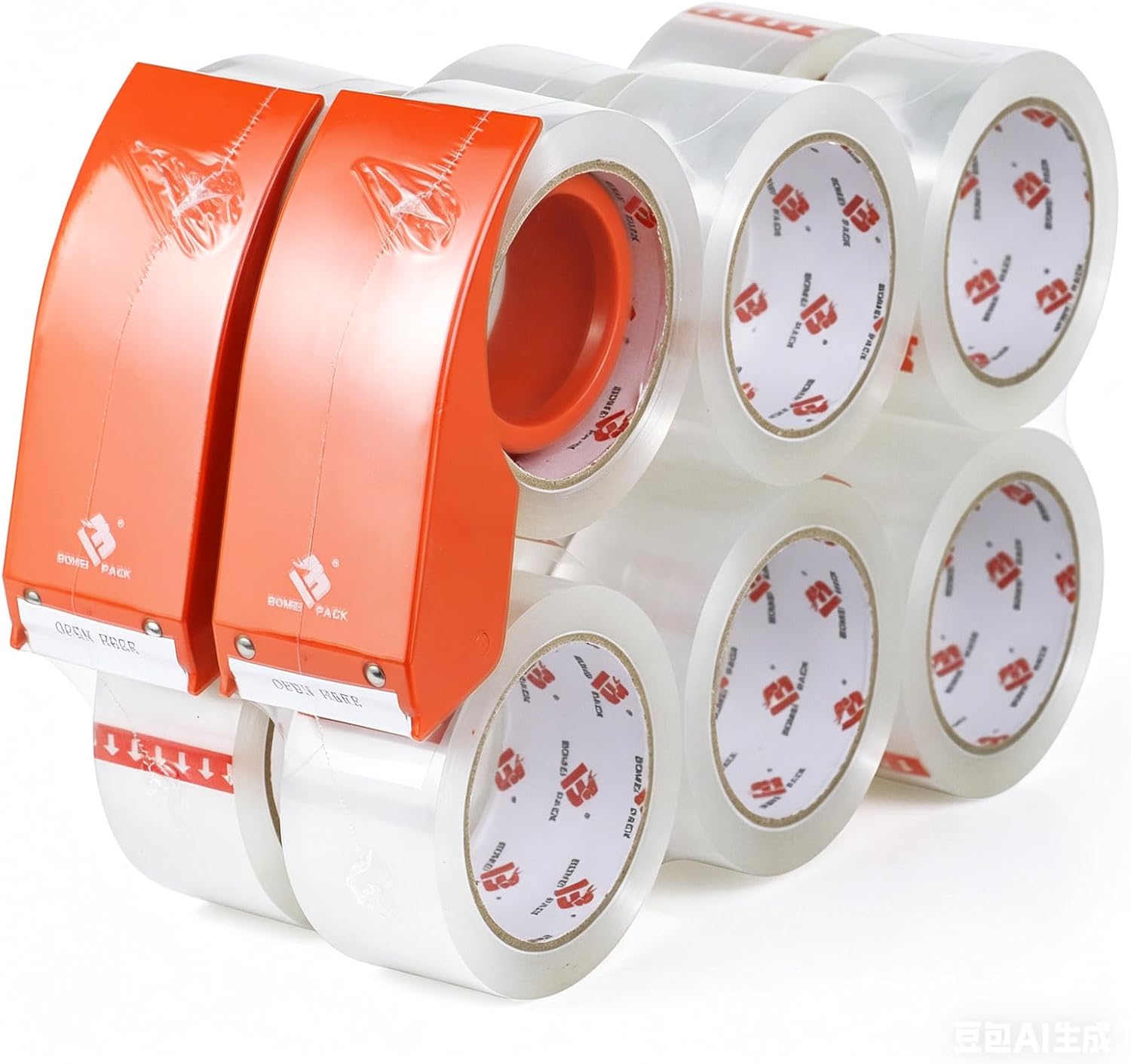 BOMEI PACK Heavy Duty Packing Tape with Dispenser 1.88'' x 66 YDs, Clear Box Tape for Packaging Shipping Moving Storage and Mailing, Strong Package Tape 12 Rolls + 2 Dispensers, Total 792 YDs