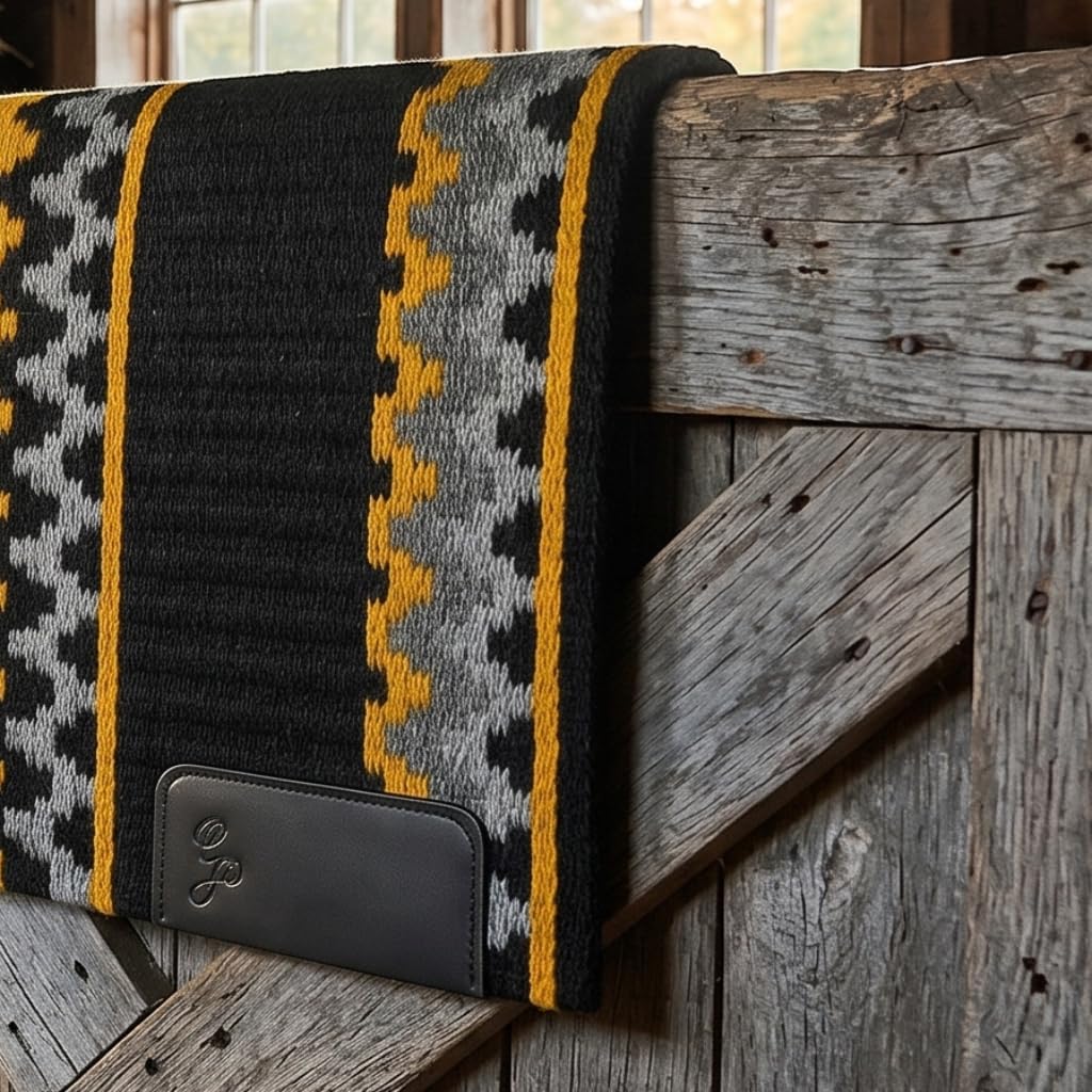 Western Show Saddle Pad/Blanket for Horses - Handmade Wool Saddle Blanket with New Zealand Design, Thick, Durable & Comfortable for Horse Riding (36” L x 40” W x 1) M30