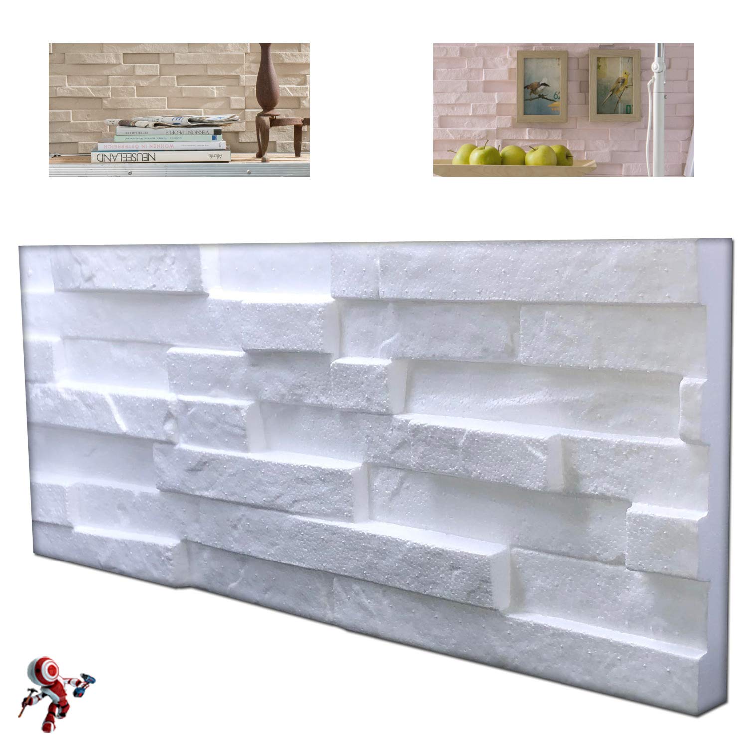 Paneles de poliestireno imitación piedra para interiores, panel de poliestireno de pared, 20 x 50 cm, paquete de 8,8 m² (88 unidades)
