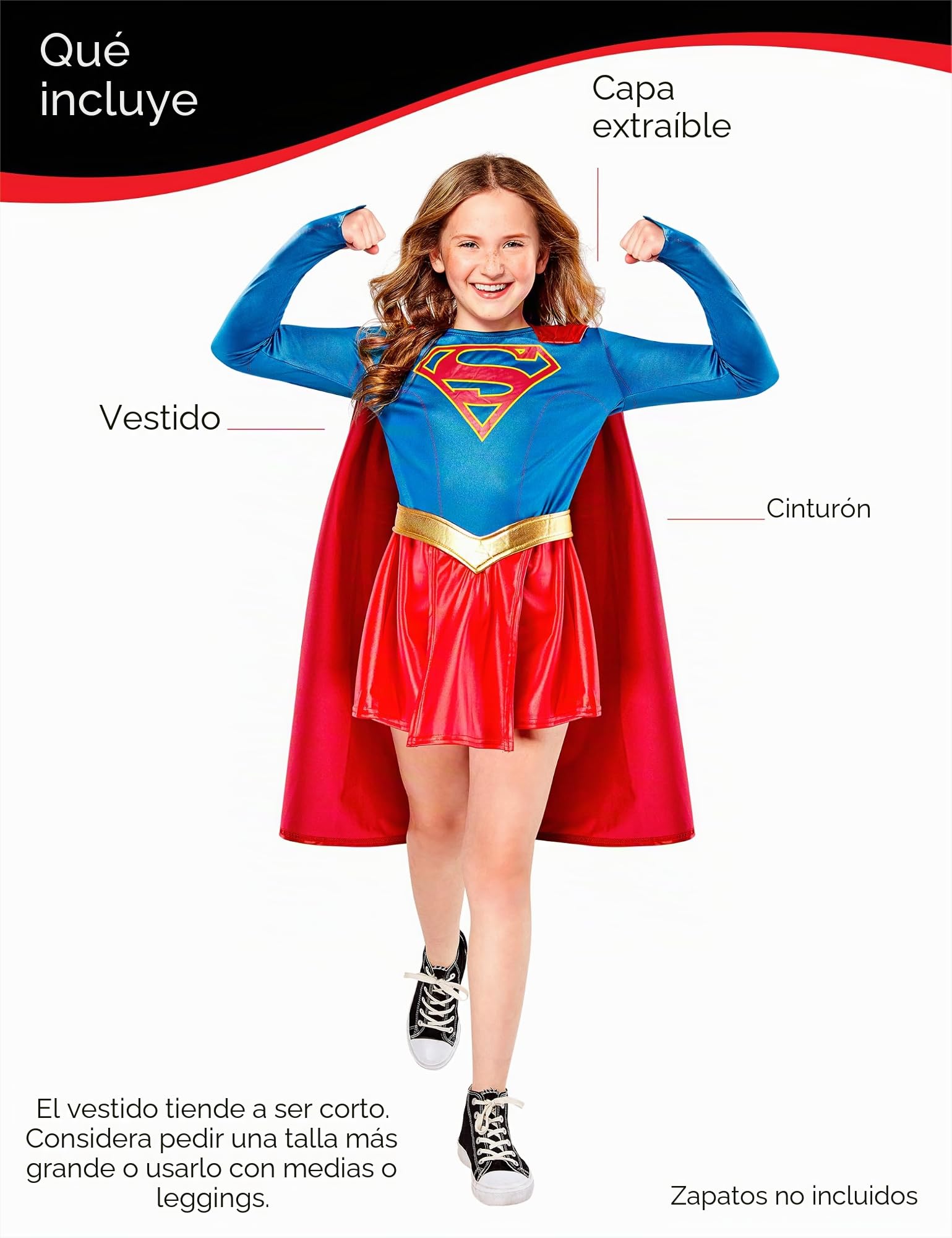 Rubies 630076_L Disfraz de Supergirl, Color Azul/Rojo, 8-10 años, Talla L