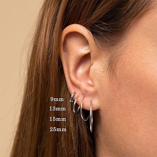 Miniatura 2 de YL Aretes de aro de plata de ley 925 pulida con círculos sin fin, aros de diámetro 9,13,15,20,30,35,50 in