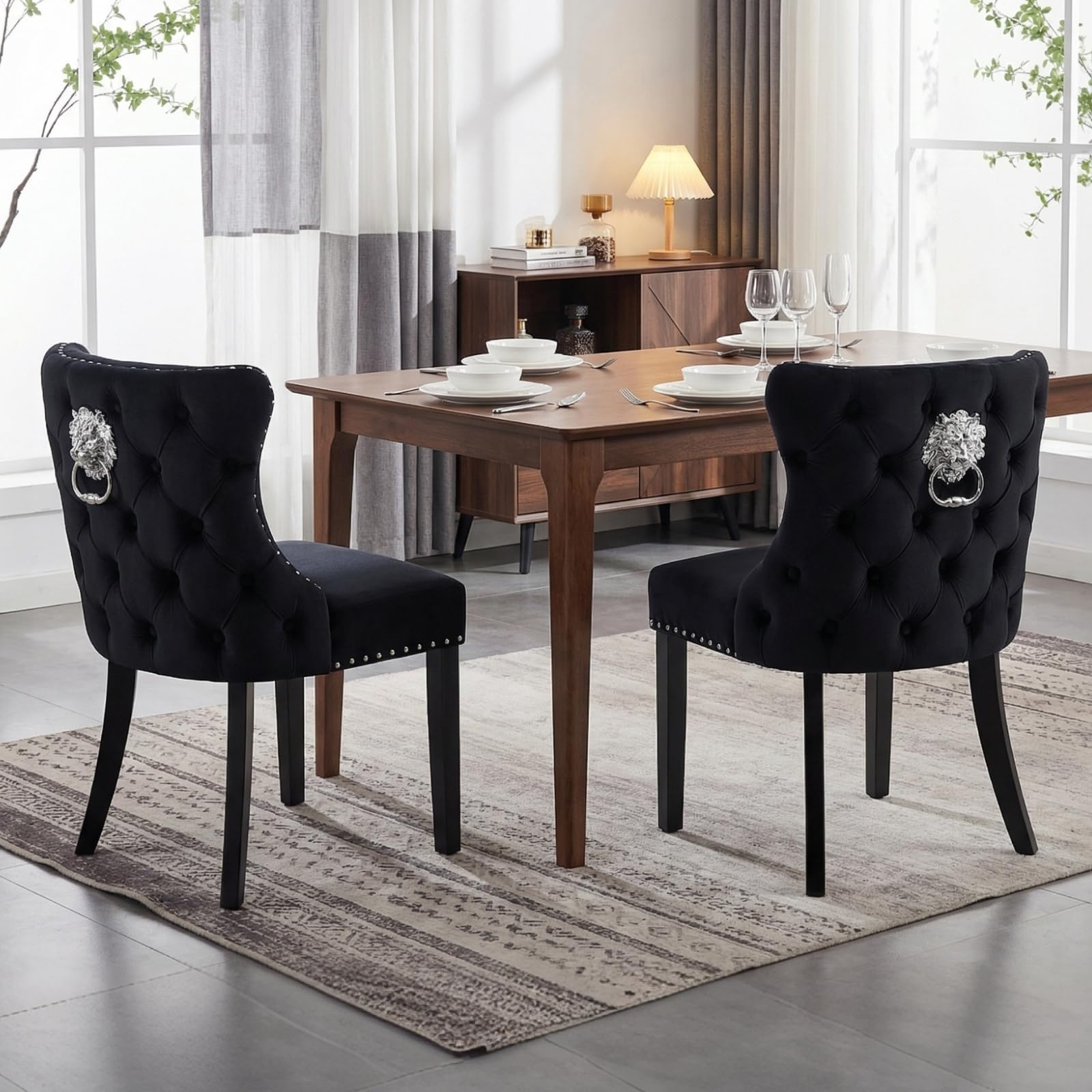 chairus Set di 2 Sedie da Pranzo in Velluto Sedie da Cucina Retro, Nero