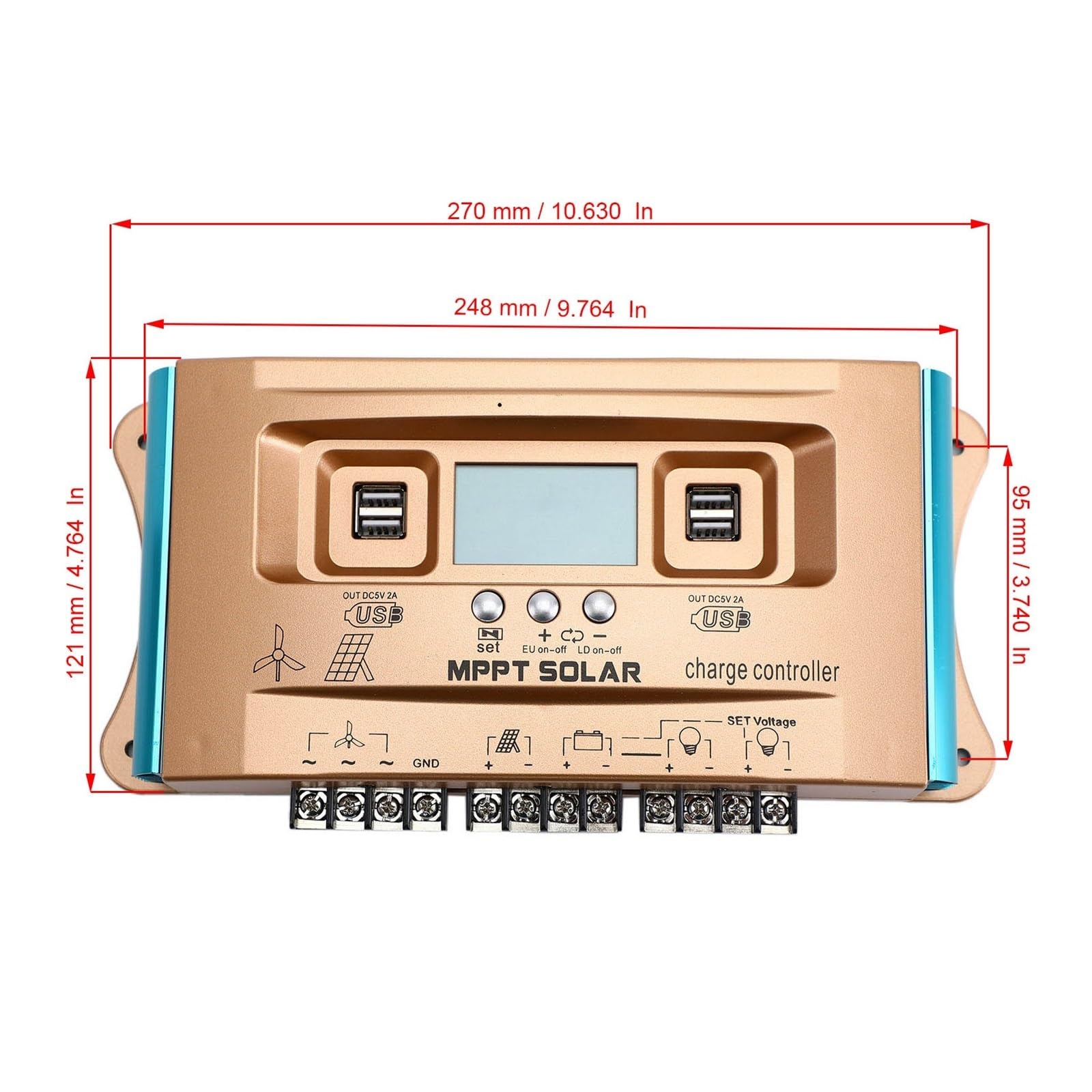 Regolatore Di Carica Ibrido Solare Eolico MPPT AUTO Da 100 A Con Doppia Porta USB, 12 V-60 V Facile Da Usare