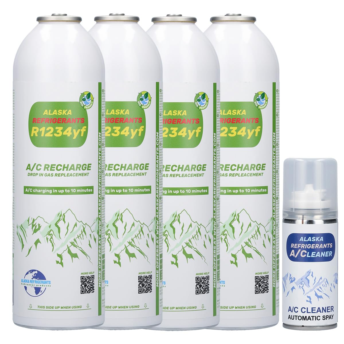 4 x Alaska Refrigerants R1234yf - Refrigerantes de repuesto para vehículos (spray limpiador de aire acondicionado)