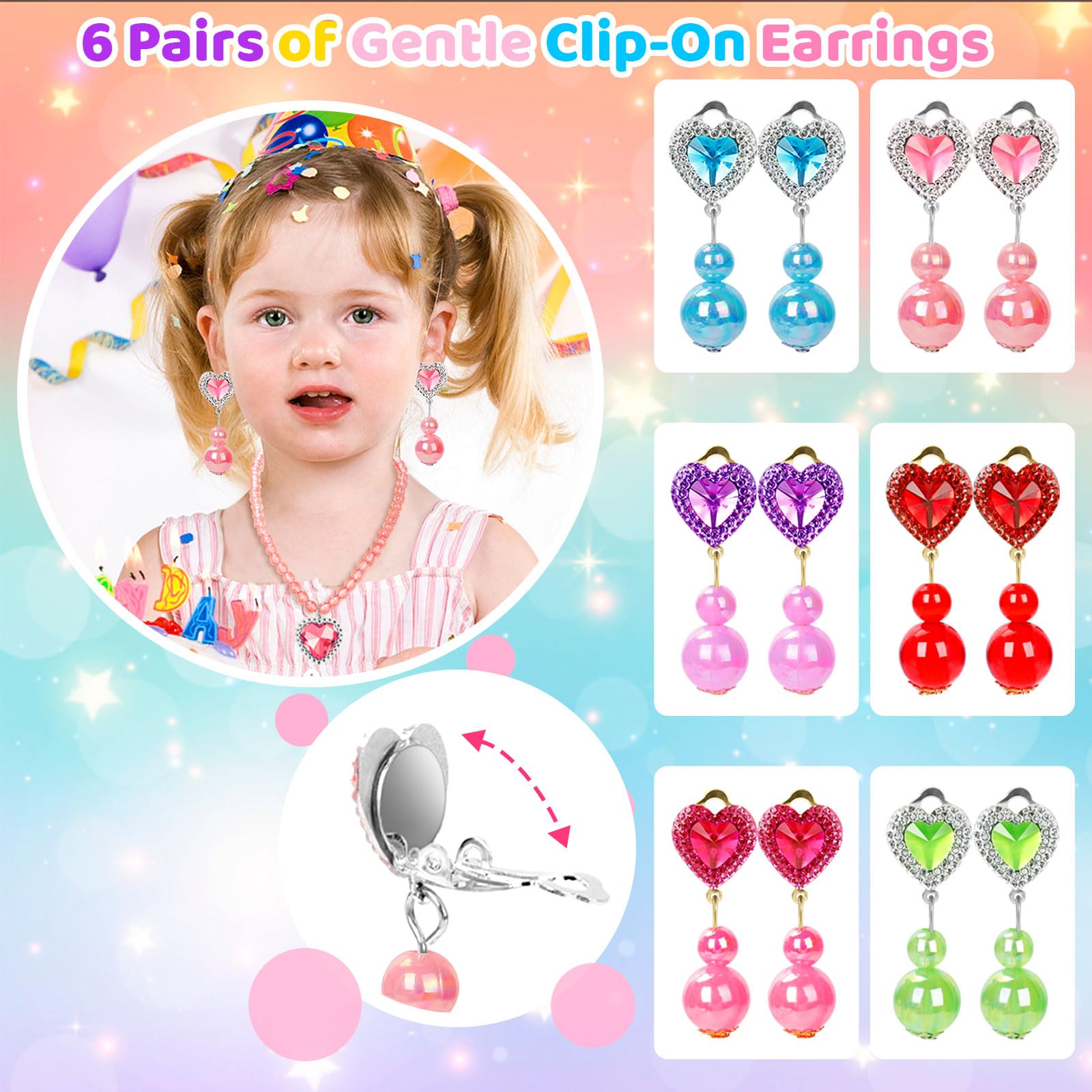 Kinder-Schmuck für Mädchen, 30 Stück, Prinzessinnen-Kostüm, Spielzeug, Spielzeug für Mädchen im Alter von 4–6 Jahren, Kleinkind-Halskette, Armband, Ring, Clip-on-Ohrringe, Kostümschmuck