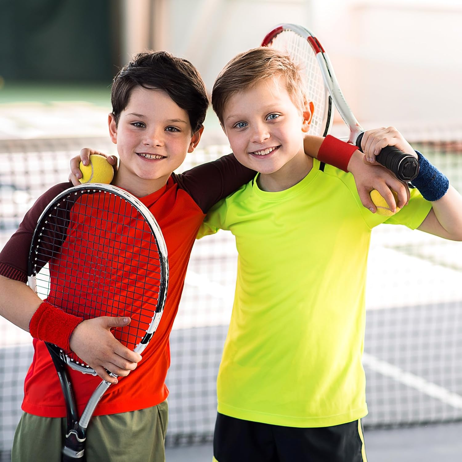 WILLBOND 8 Pack Wrist Sweatbands Sports Wristbands Tennis Sweatbands Neon 80s Thick Cotton Gymnastics Sweat Band International Sports Athletic Wristband for Men Women Party Supplies - Image 5