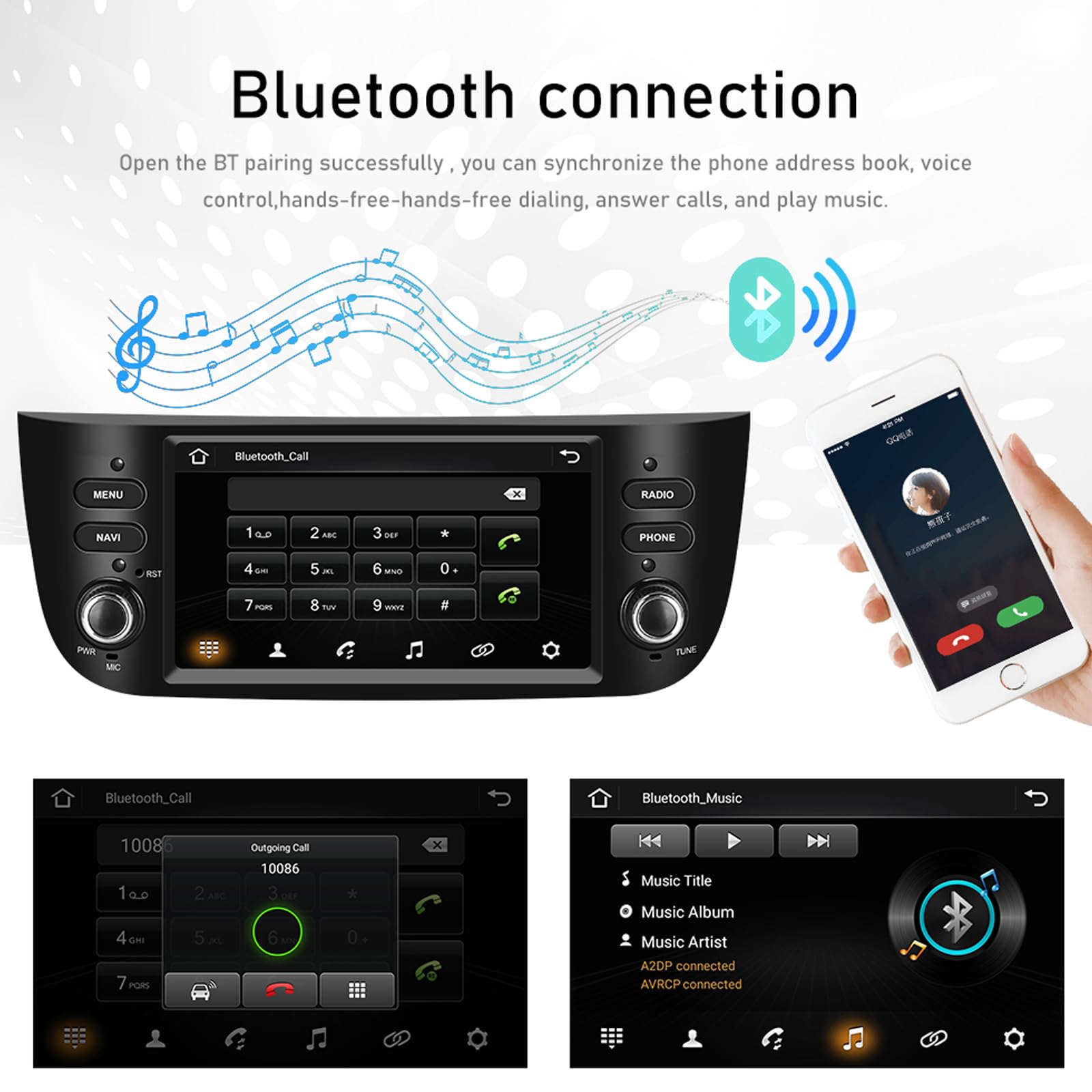7 Pouces Double Din Carplay Android Auto Autoradio Compatible avec Fiat Punto Support Bluetooth/Mirror Link/GPS Navigation/SWC