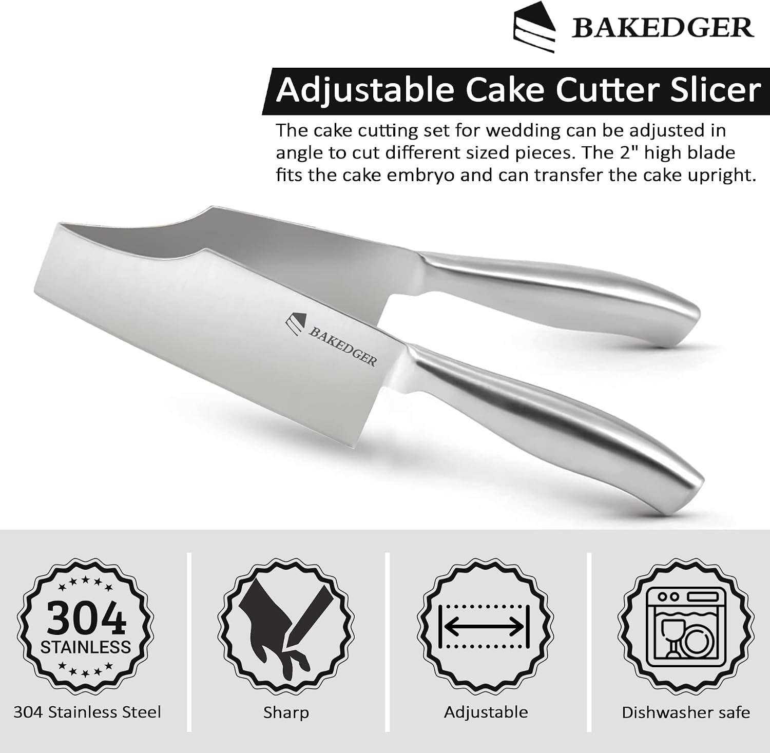 Bakedger Cake knife slicer and cutter server stainless steel serving knife for Birthday party Wedding and all the Events Pie slicer Pastries Divider Desserts Lever, Patent Pending